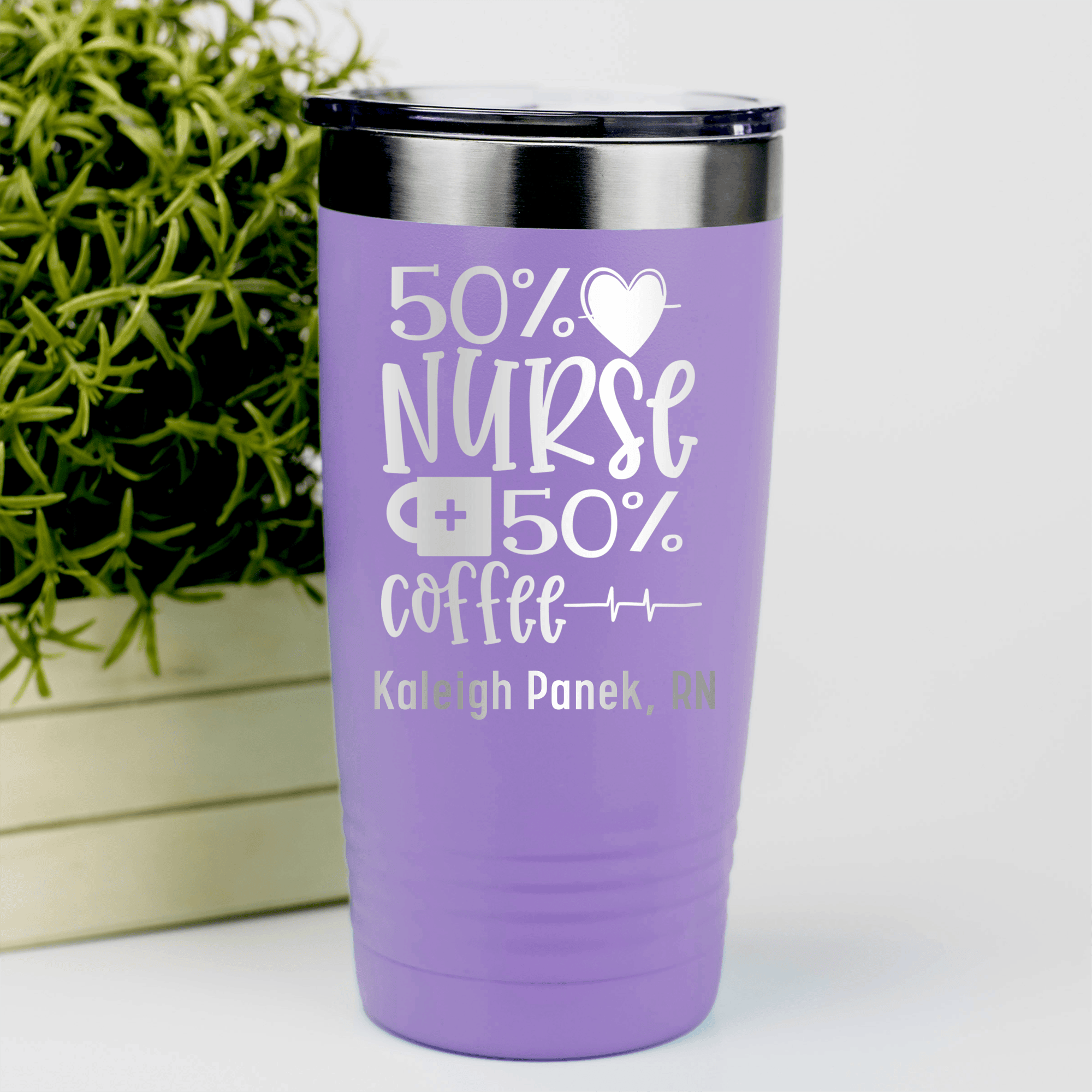 Light Purple Nurse Tumbler With Fifty Percent Nurse Fifty Percent Coffee Design