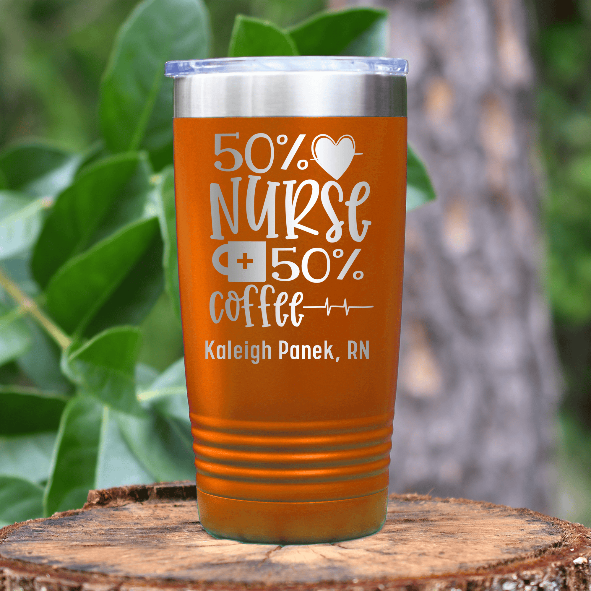 Orange Nurse Tumbler With Fifty Percent Nurse Fifty Percent Coffee Design