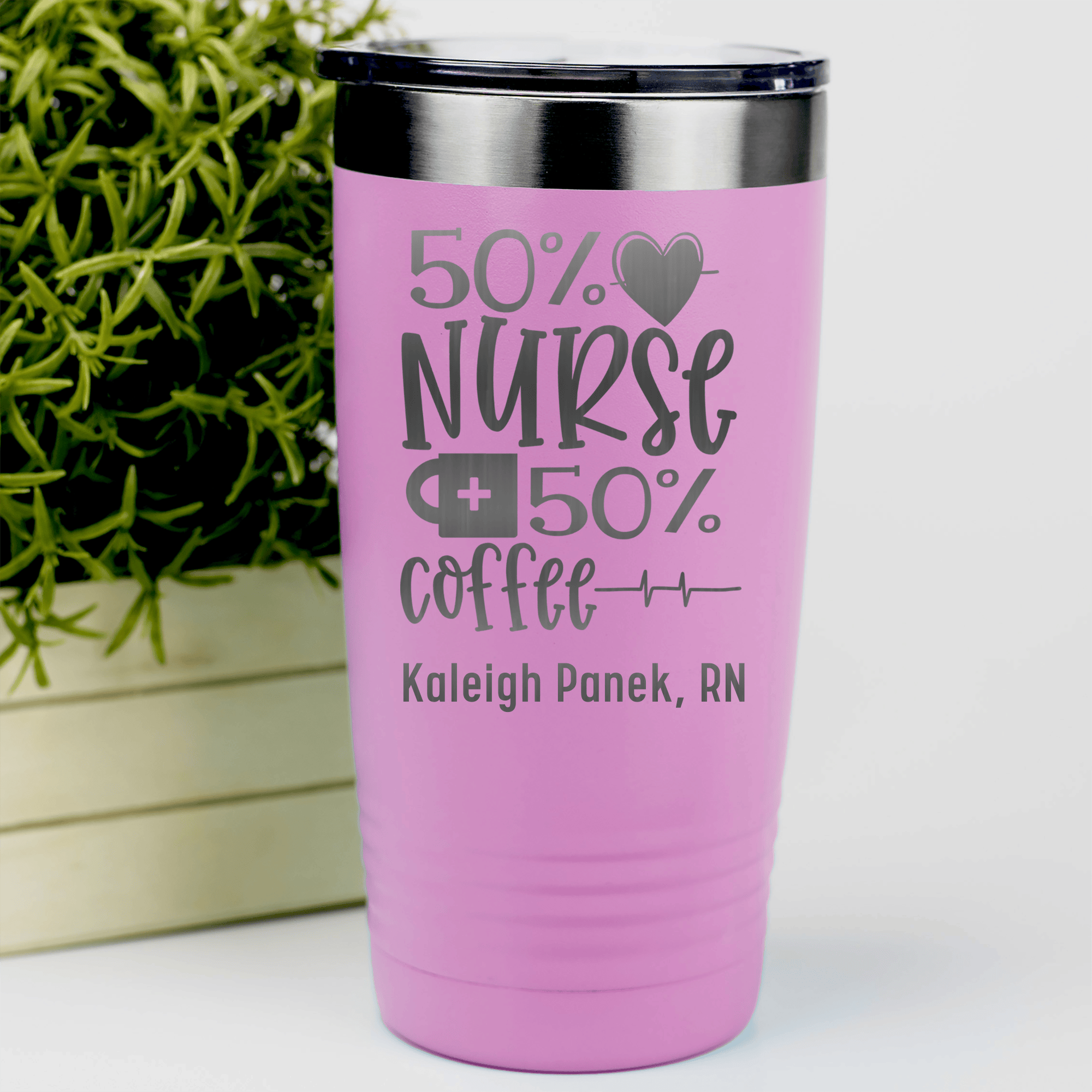 Pink Nurse Tumbler With Fifty Percent Nurse Fifty Percent Coffee Design