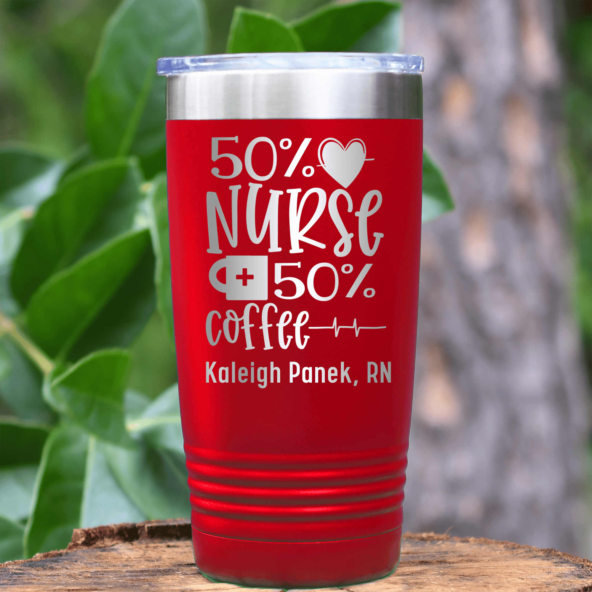 Red Nurse Tumbler With Fifty Percent Nurse Fifty Percent Coffee Design