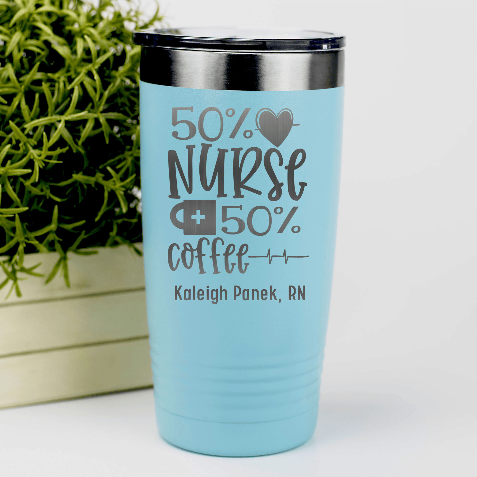 Teal Nurse Tumbler With Fifty Percent Nurse Fifty Percent Coffee Design