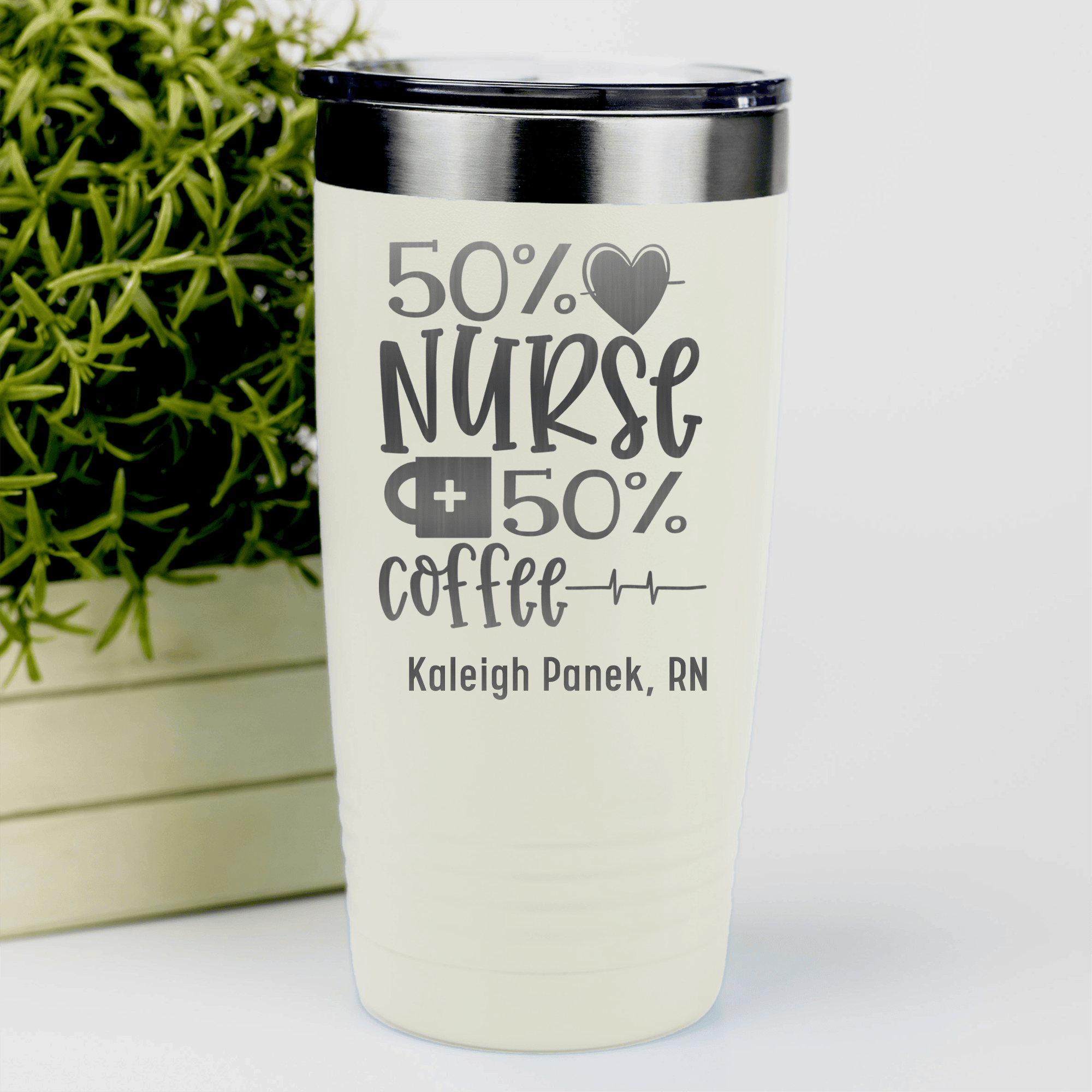 White Nurse Tumbler With Fifty Percent Nurse Fifty Percent Coffee Design