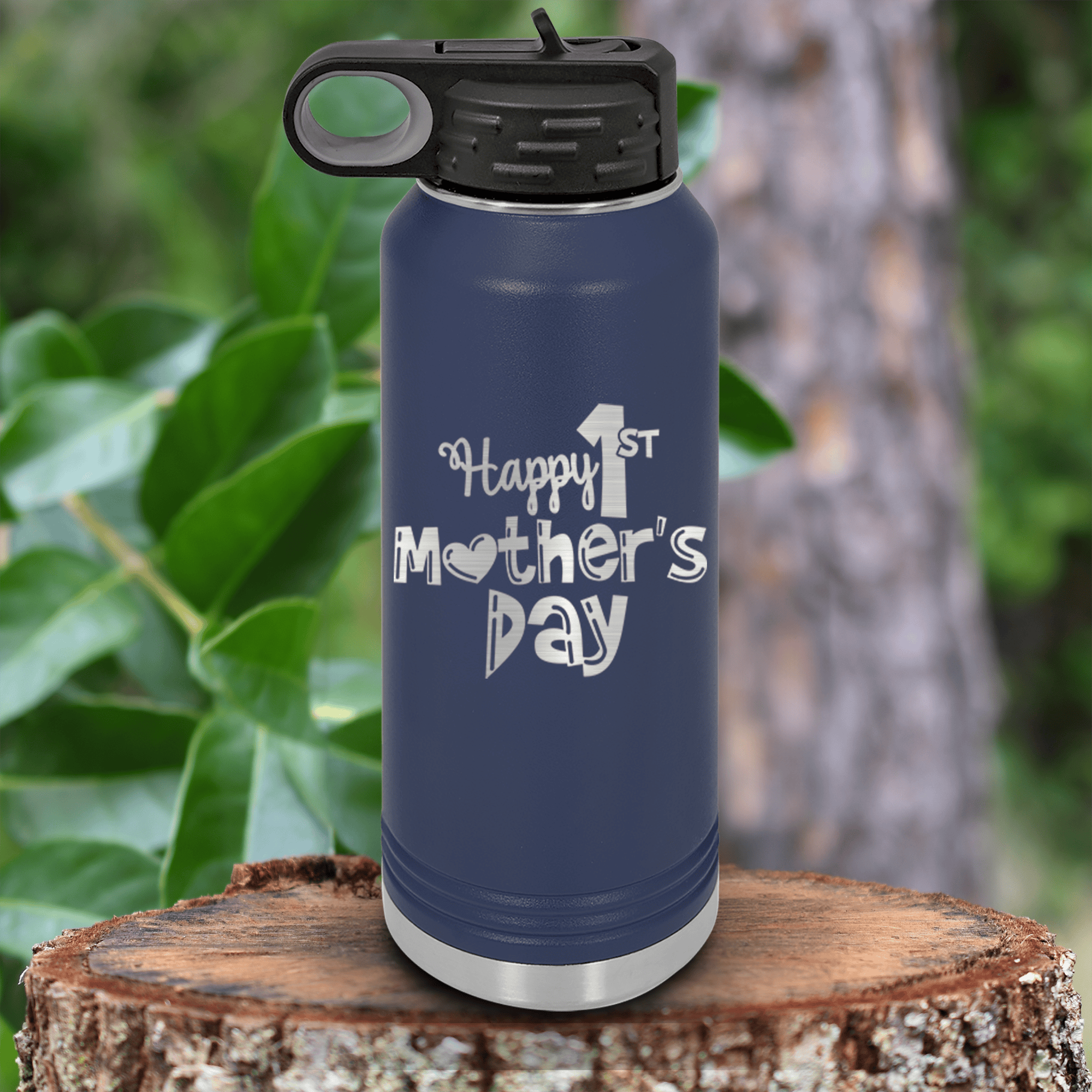 Navy Mothers Day Water Bottle With First Mothers Day Design