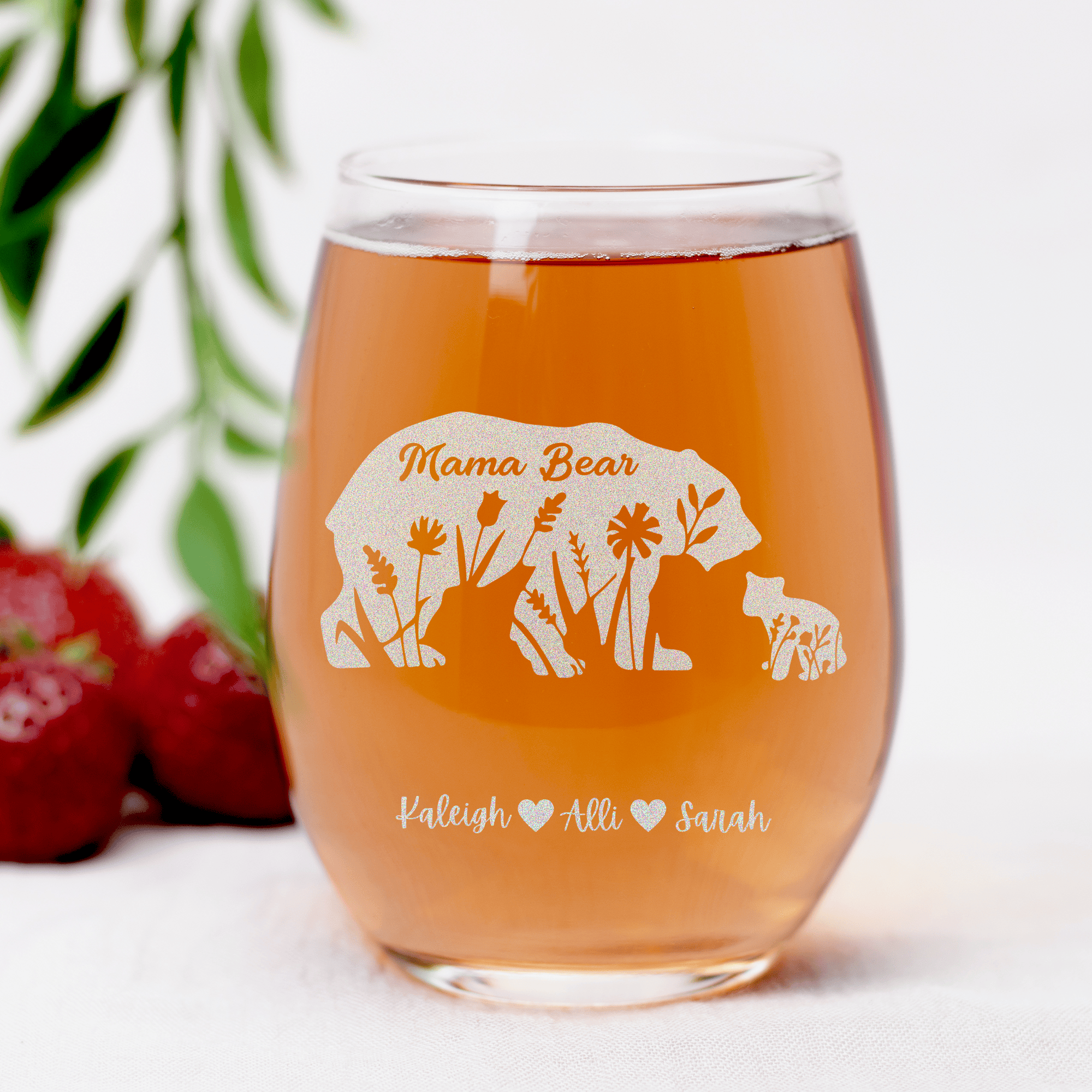 Flower Mama Bear Stemless Wine Glass