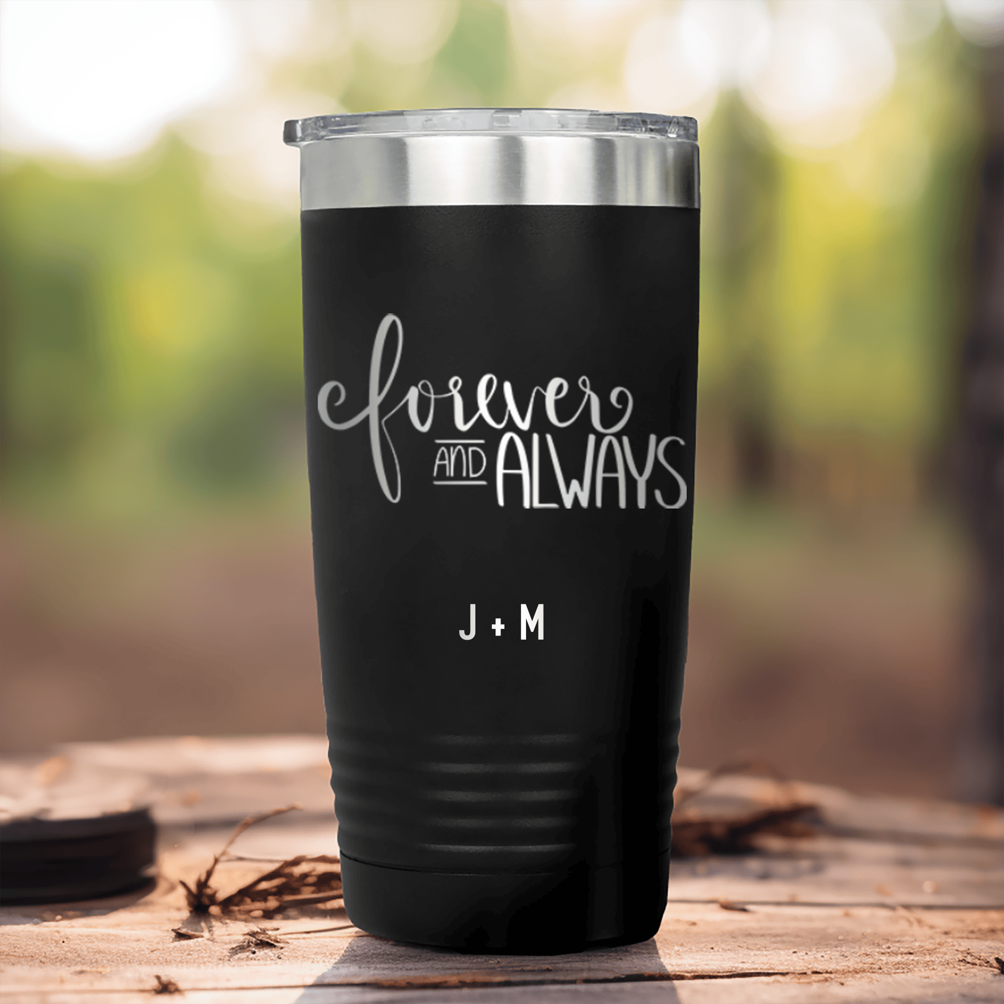 Black Valentines Day Tumbler With Forever And Always Design