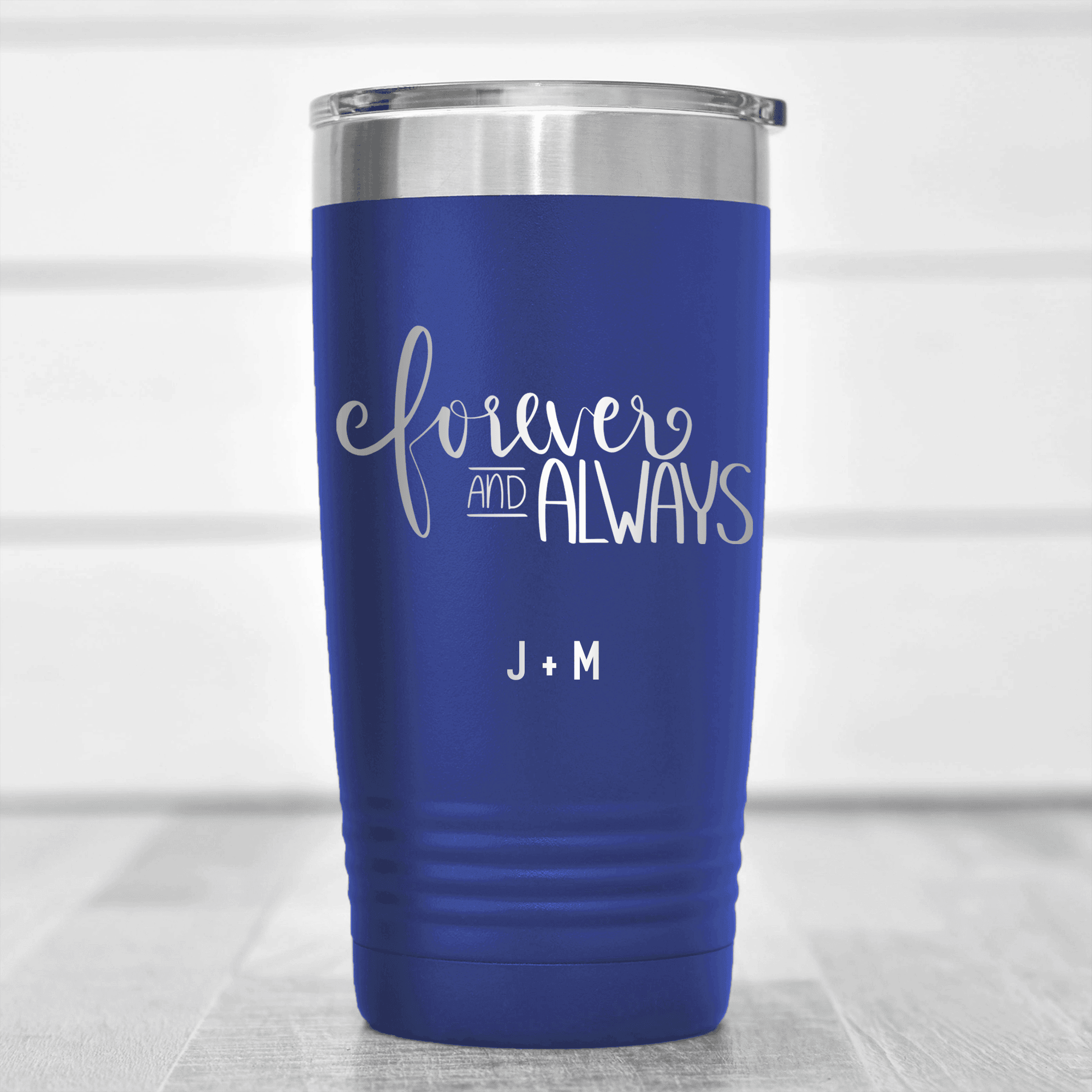 Blue Valentines Day Tumbler With Forever And Always Design