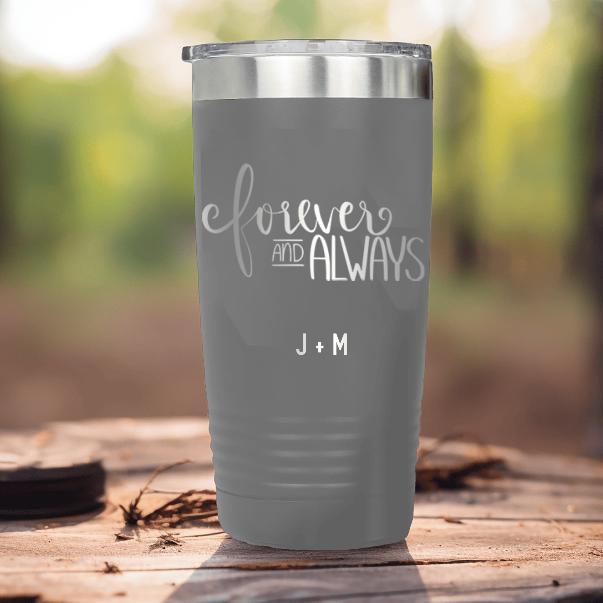 Grey Valentines Day Tumbler With Forever And Always Design