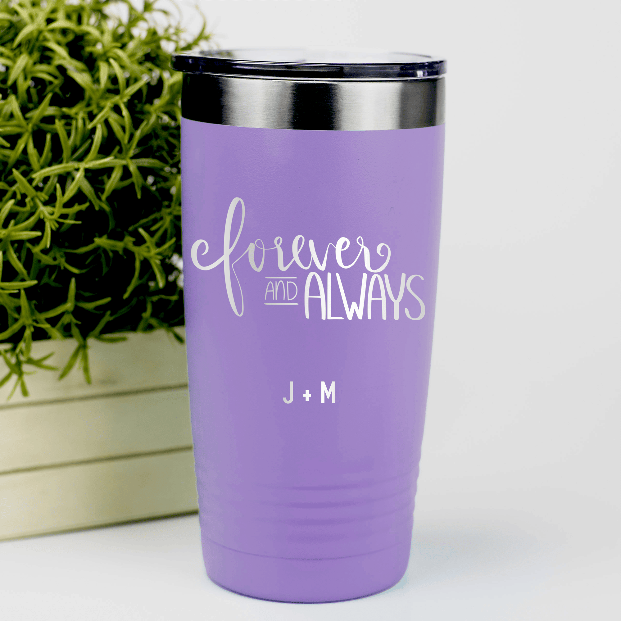 Light Purple Valentines Day Tumbler With Forever And Always Design