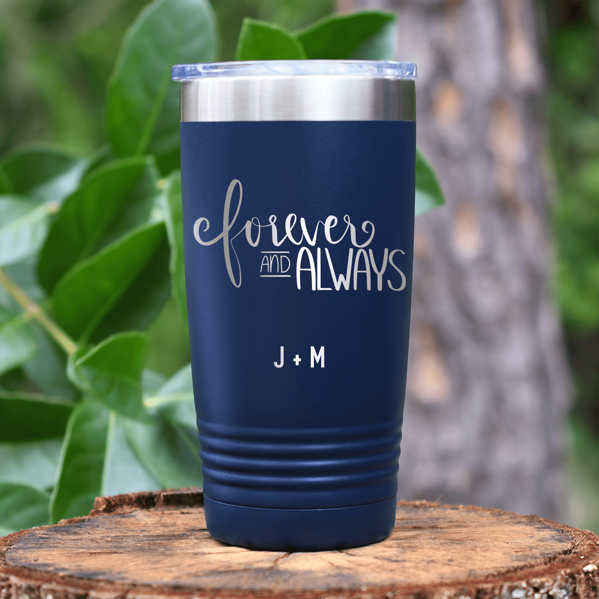 Navy Valentines Day Tumbler With Forever And Always Design