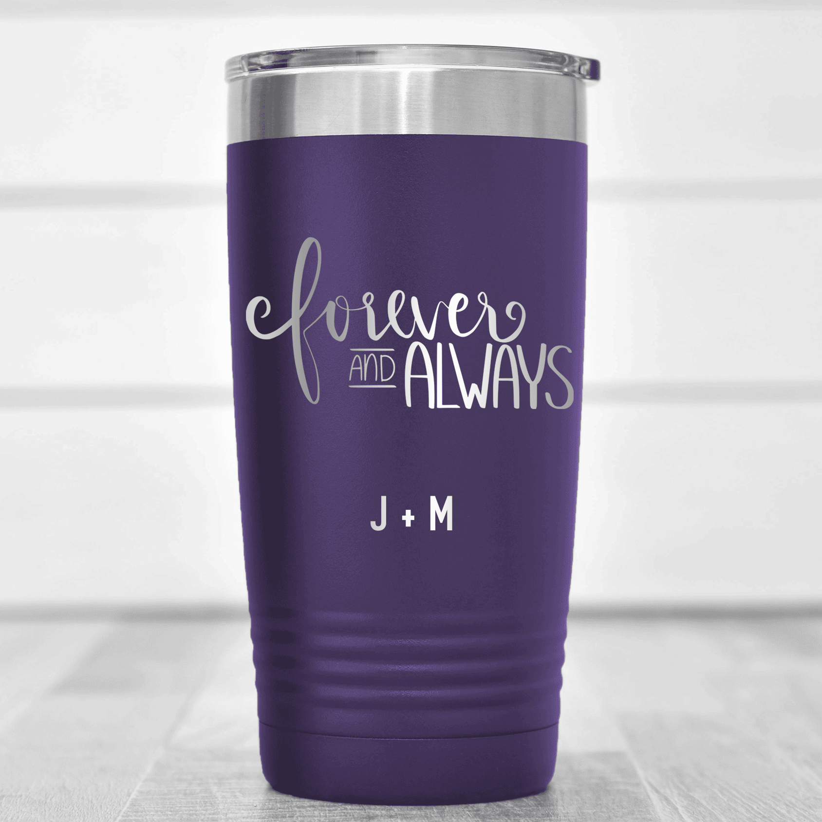 Purple Valentines Day Tumbler With Forever And Always Design