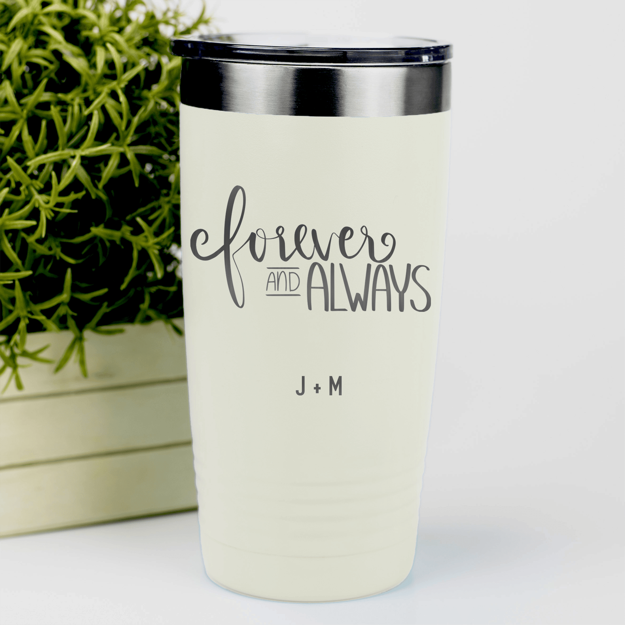 White Valentines Day Tumbler With Forever And Always Design