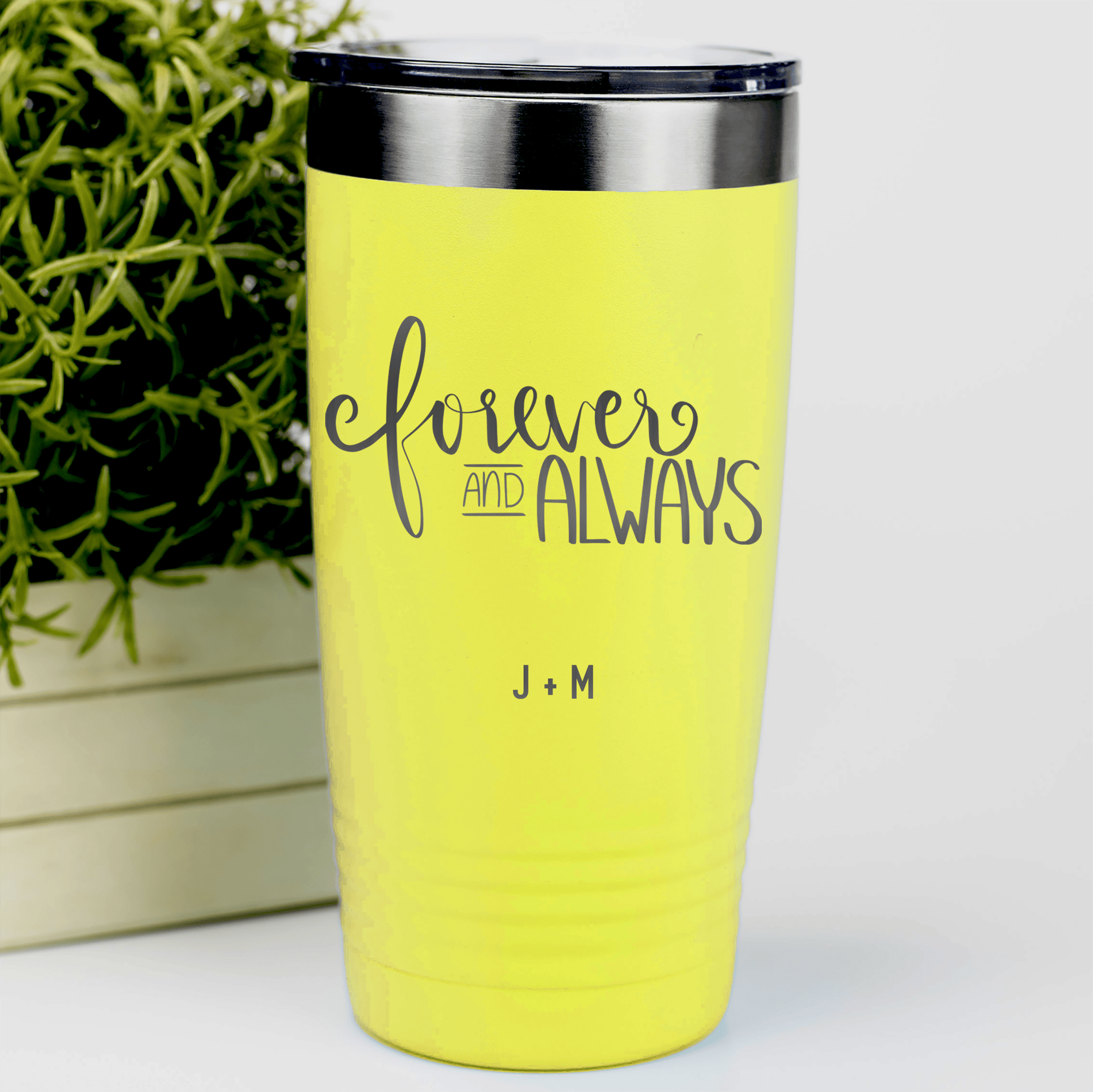 Yellow Valentines Day Tumbler With Forever And Always Design