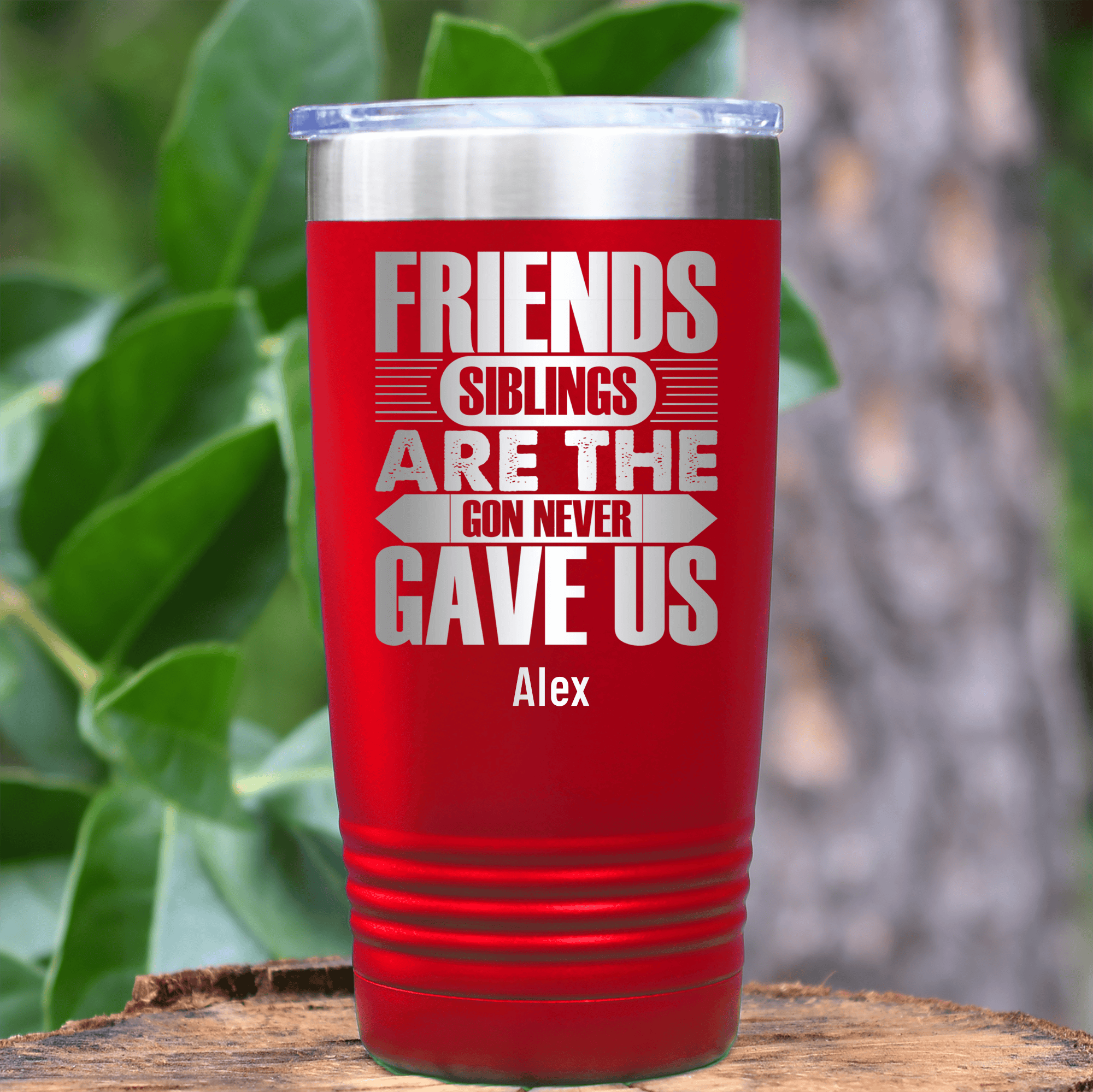 Red Best Friend Tumbler With Friends Are Siblings Design