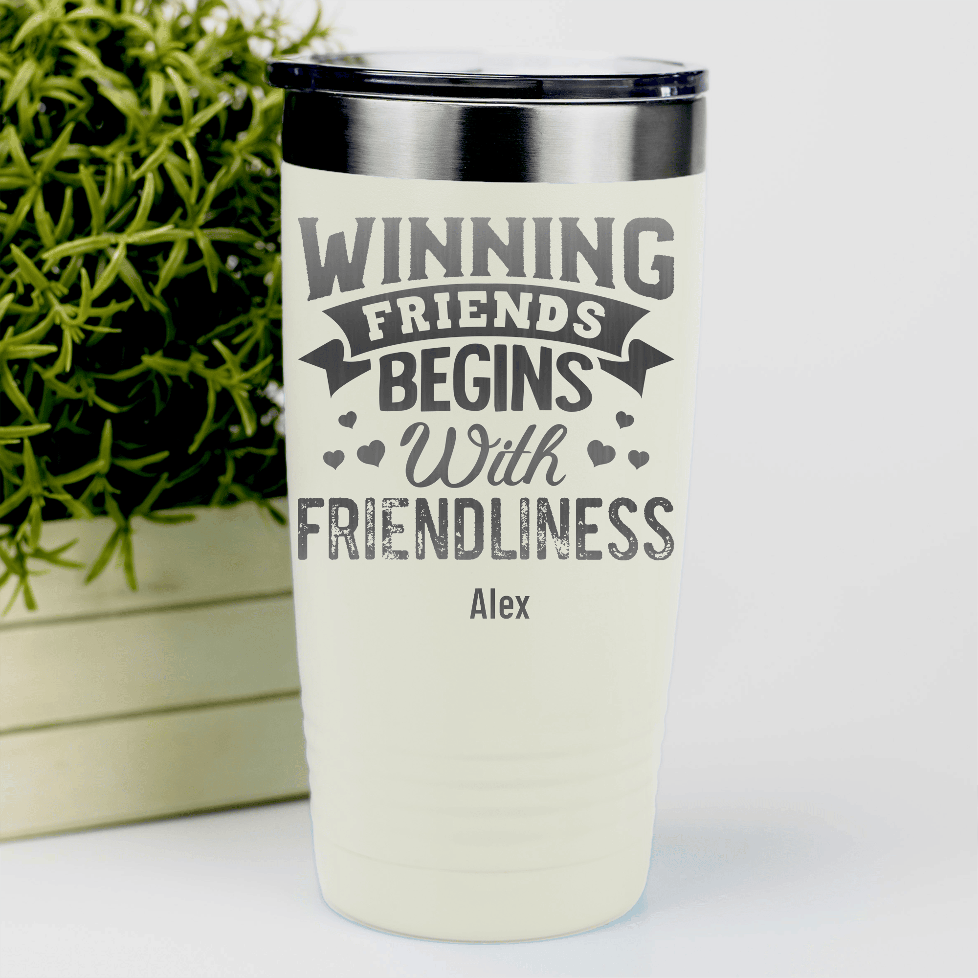 White Best Friend Tumbler With Friends With Friendliness Design