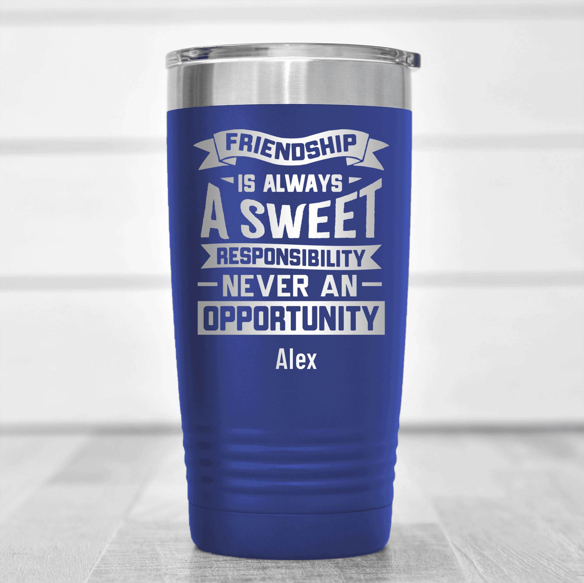 Blue Best Friend Tumbler With Friendship Is A Responsibility Design