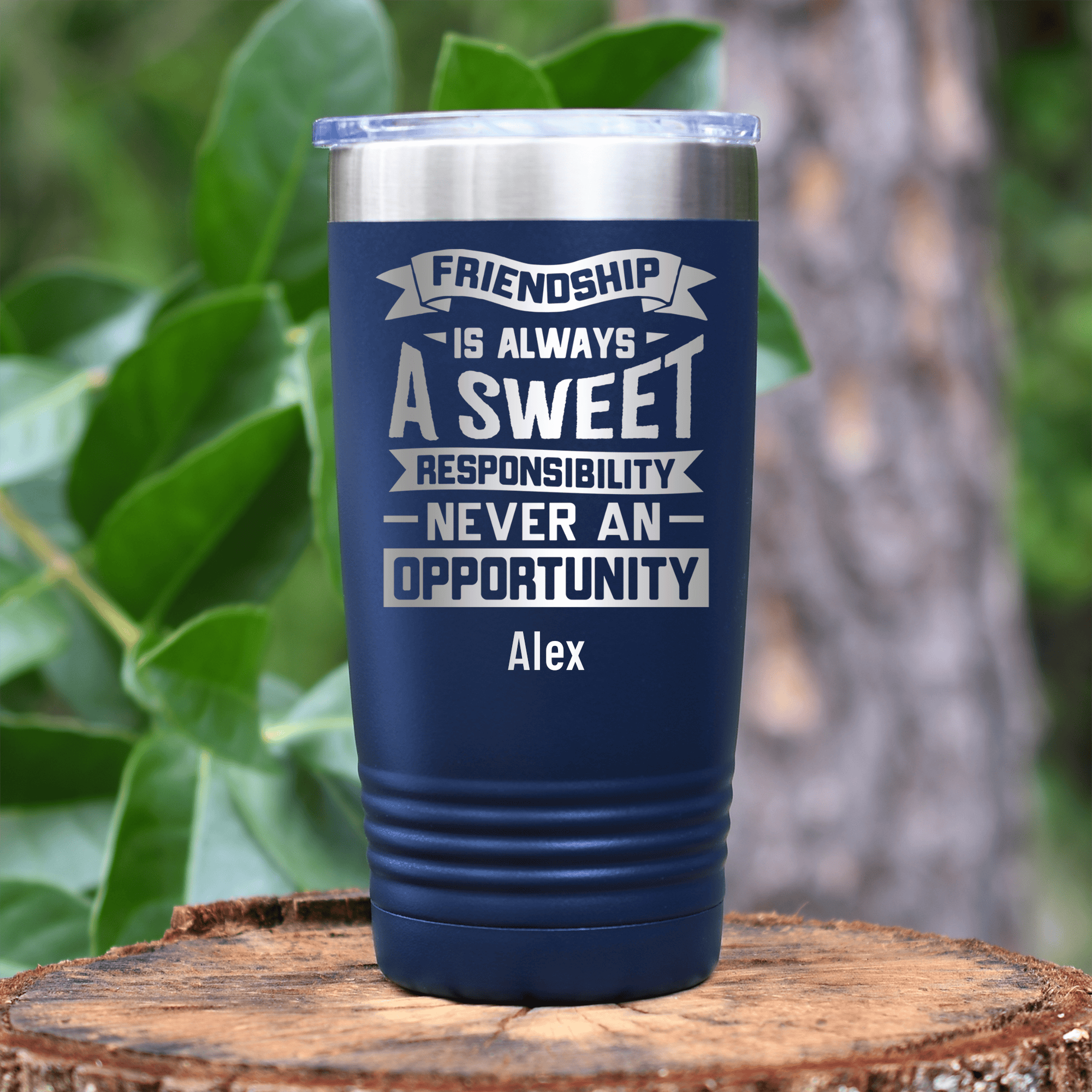 Navy Best Friend Tumbler With Friendship Is A Responsibility Design