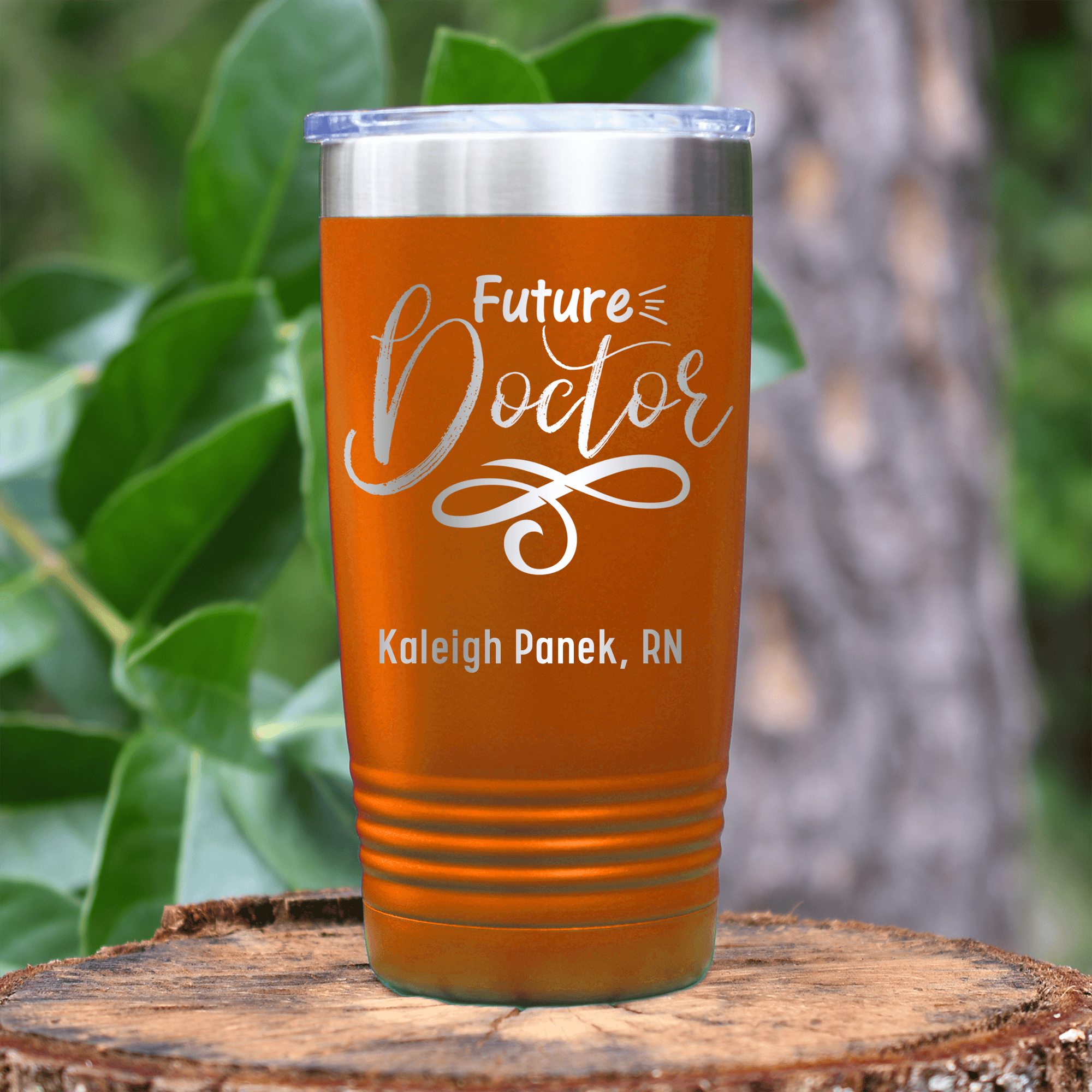 Orange Nurse Tumbler With Future Doctor Script Design