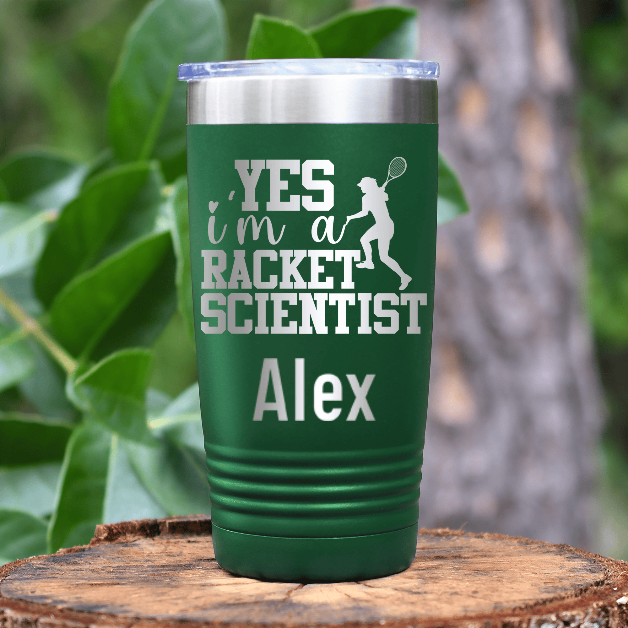 Green Tennis For Her Tumbler With Girl Tennis Scientist Design