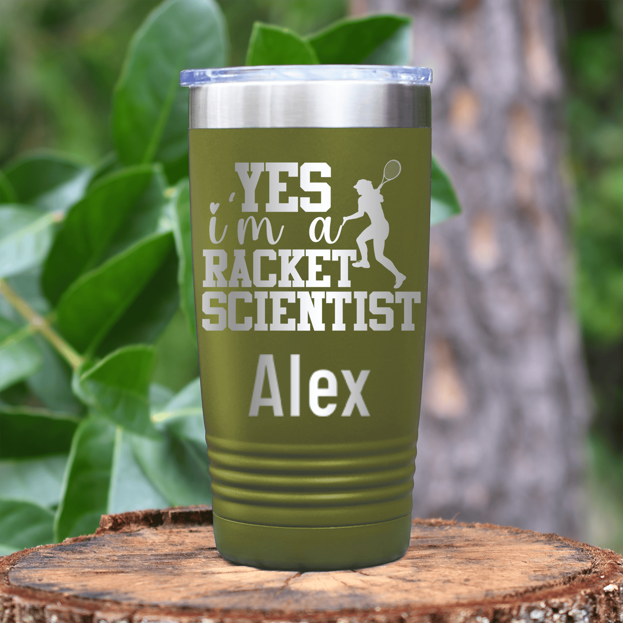 Military Green Tennis For Her Tumbler With Girl Tennis Scientist Design