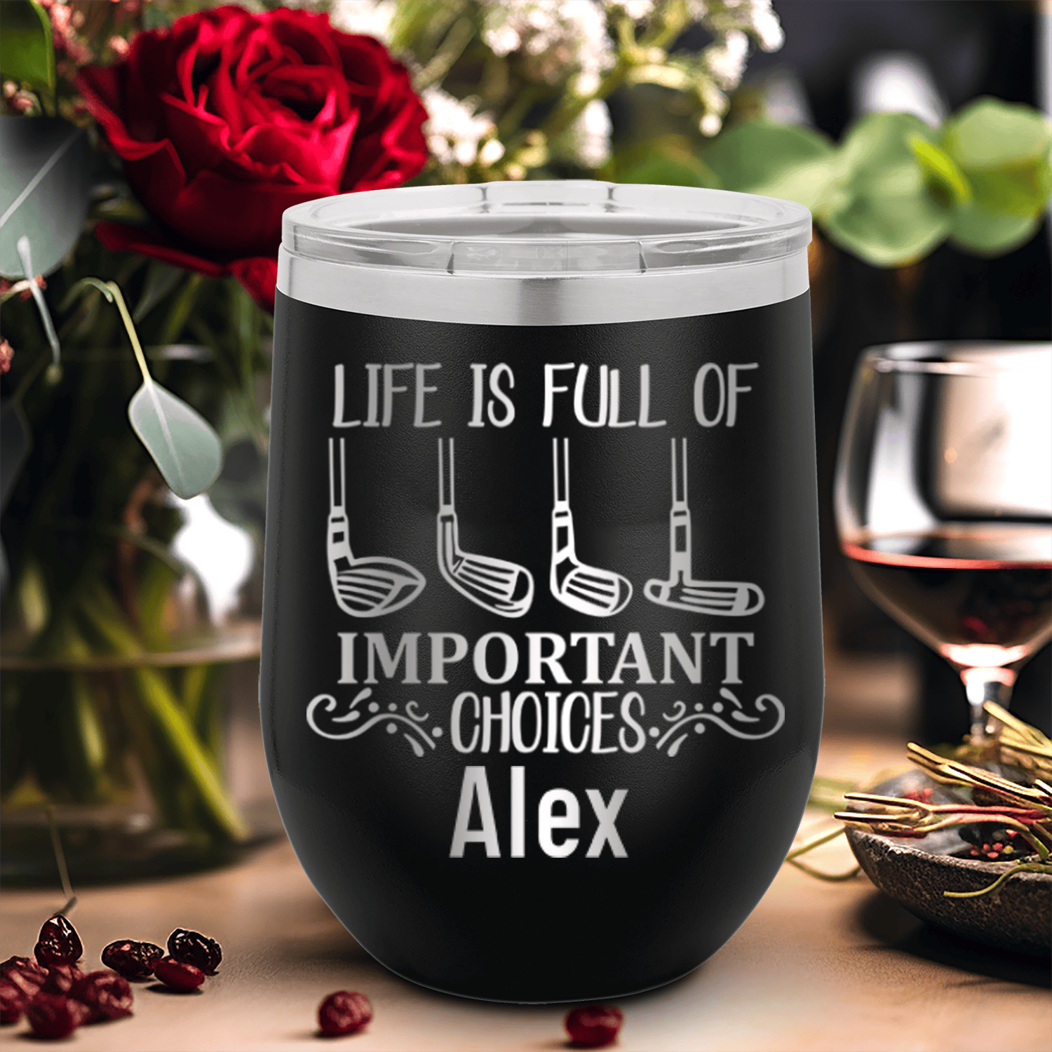 Black Golf Gifts For Her Wine Tumbler With Girls Have Choices Design