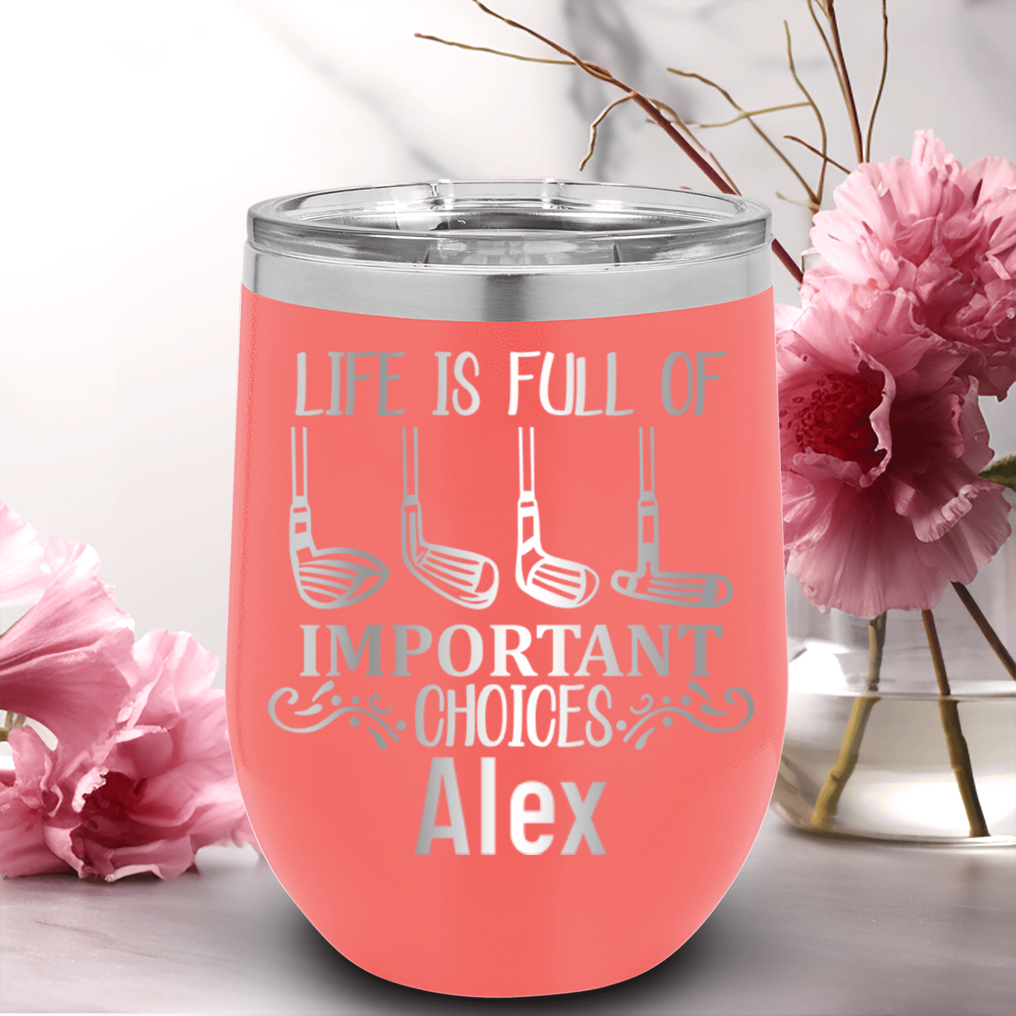 Salmon Golf Gifts For Her Wine Tumbler With Girls Have Choices Design