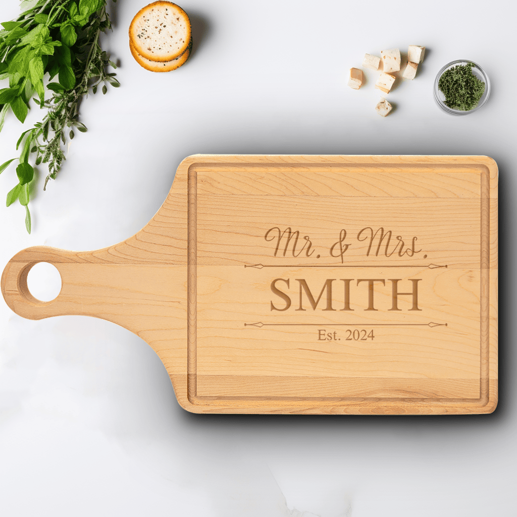 Anniversary Maple Paddle Cutting Board With Golden Moments Memorial Design