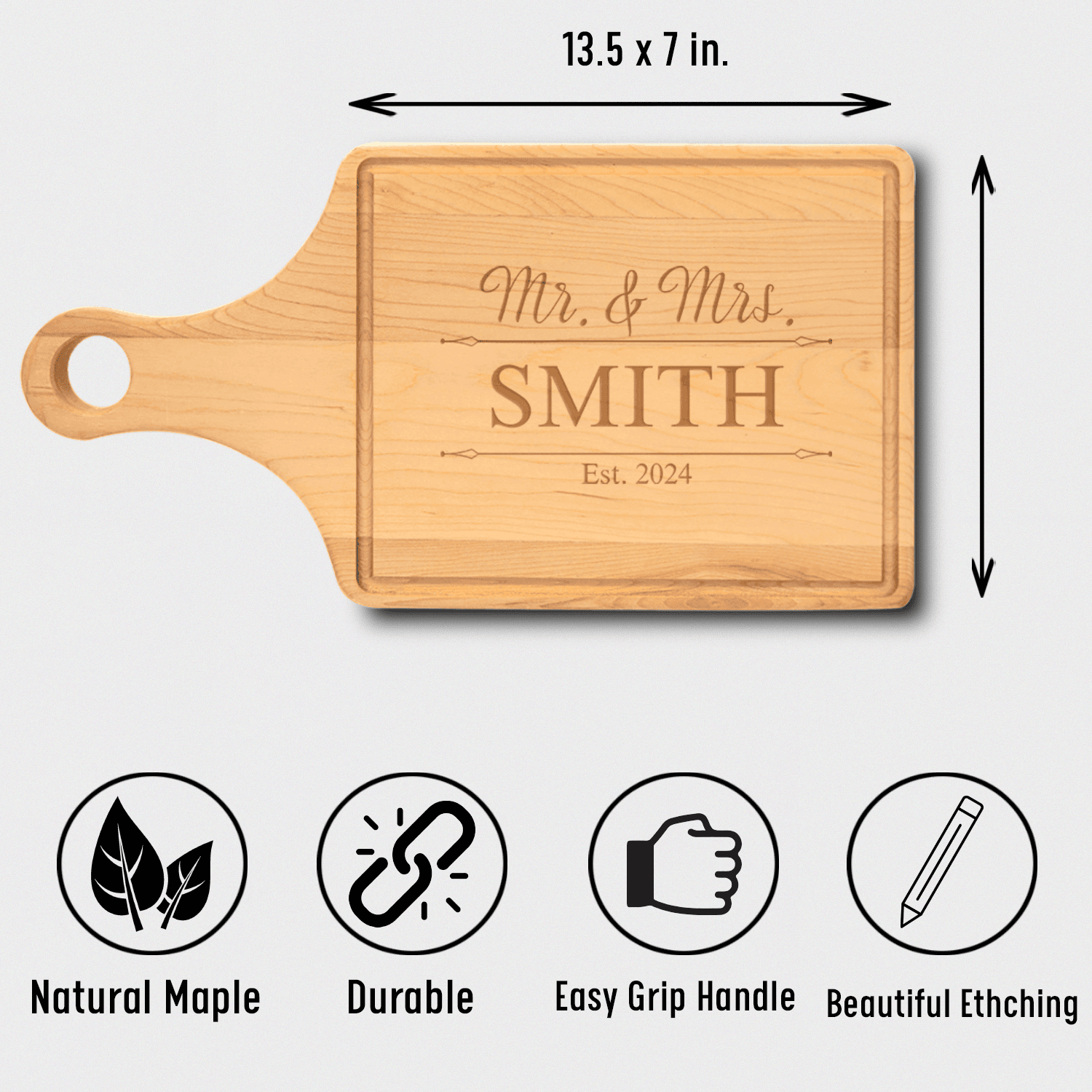 Anniversary Maple Paddle Cutting Board With Golden Moments Memorial Design