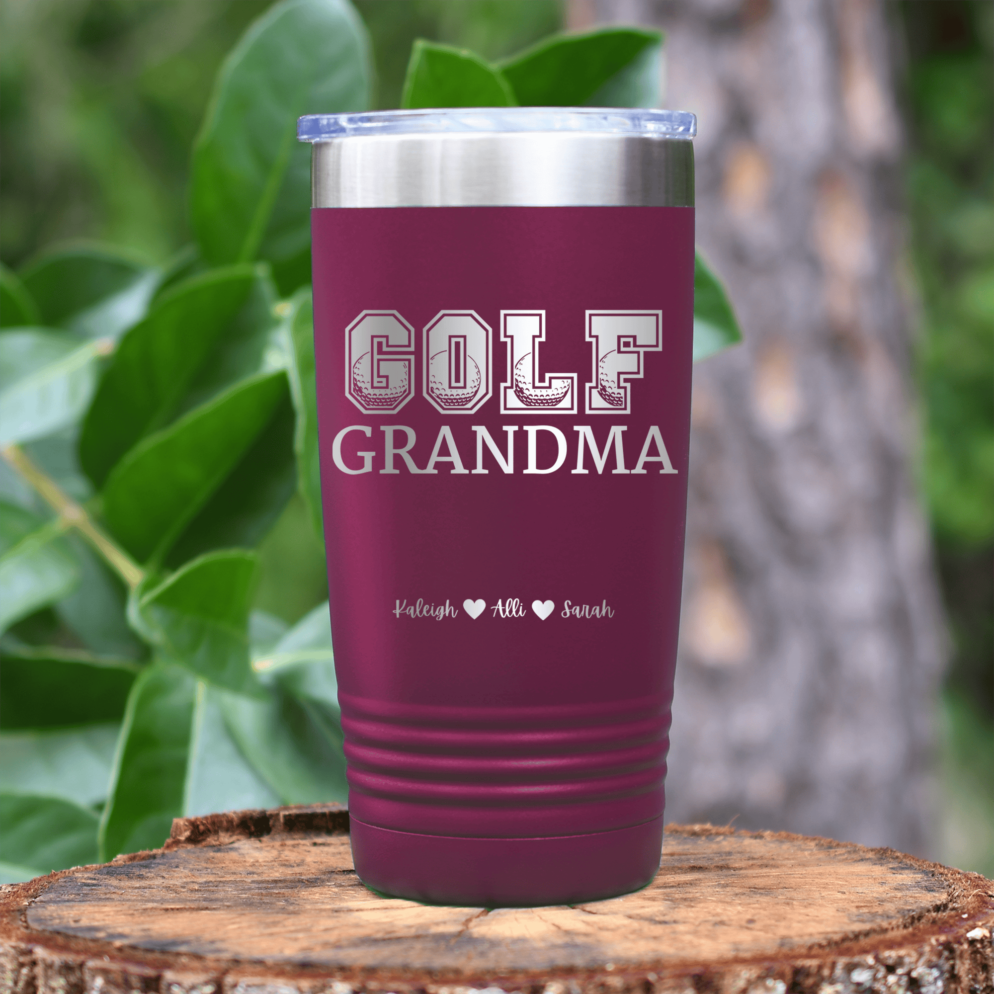 Maroon Golf Mom Tumbler With Golf Grandma Design