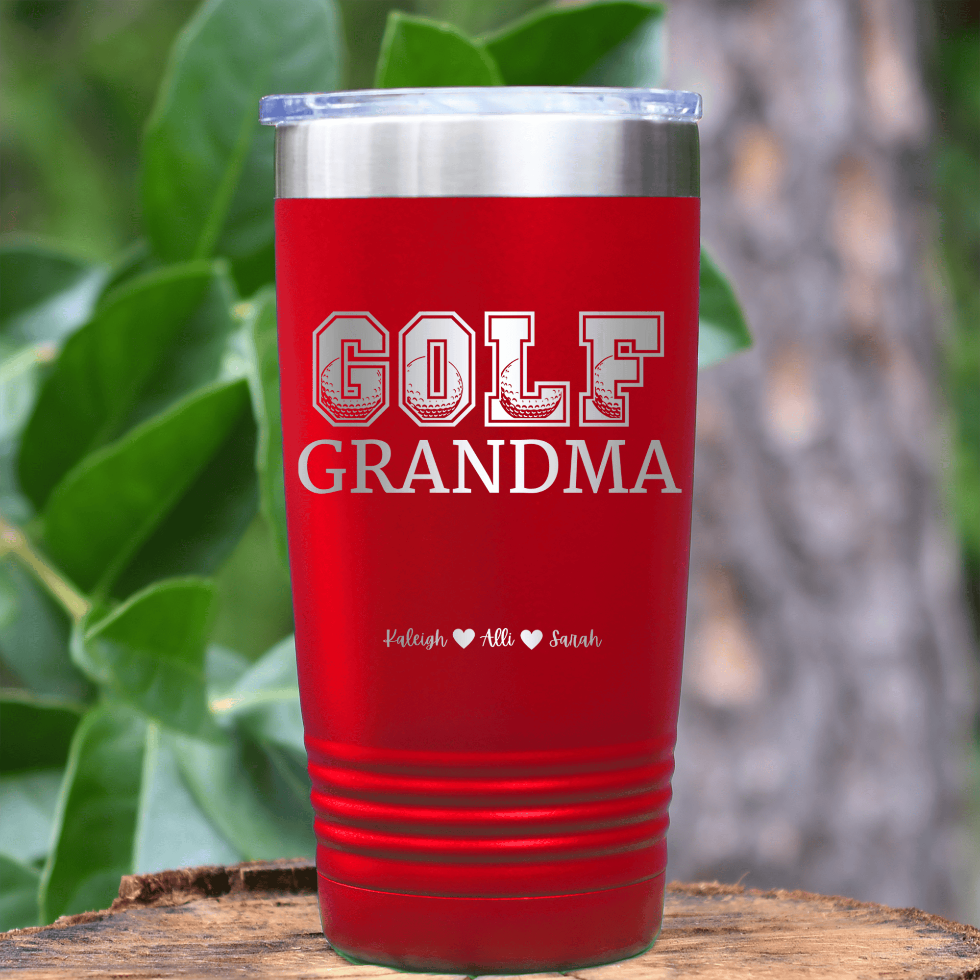 Red Golf Mom Tumbler With Golf Grandma Design