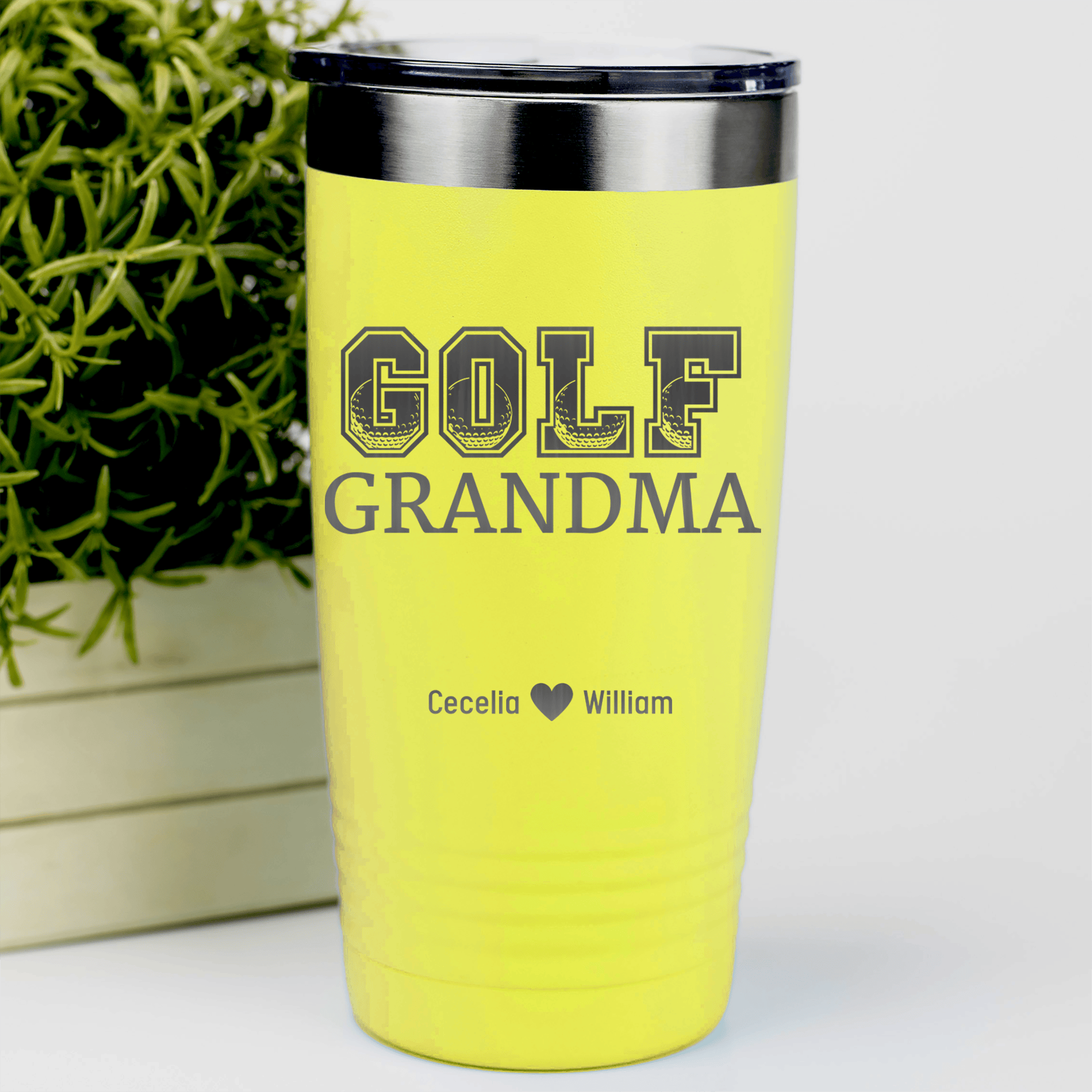 Yellow Golf Mom Tumbler With Golf Grandma Design