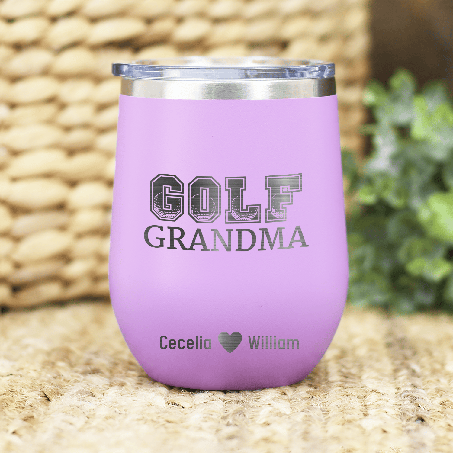 Light Purple Golf Mom Wine Tumbler With Golf Grandma Design