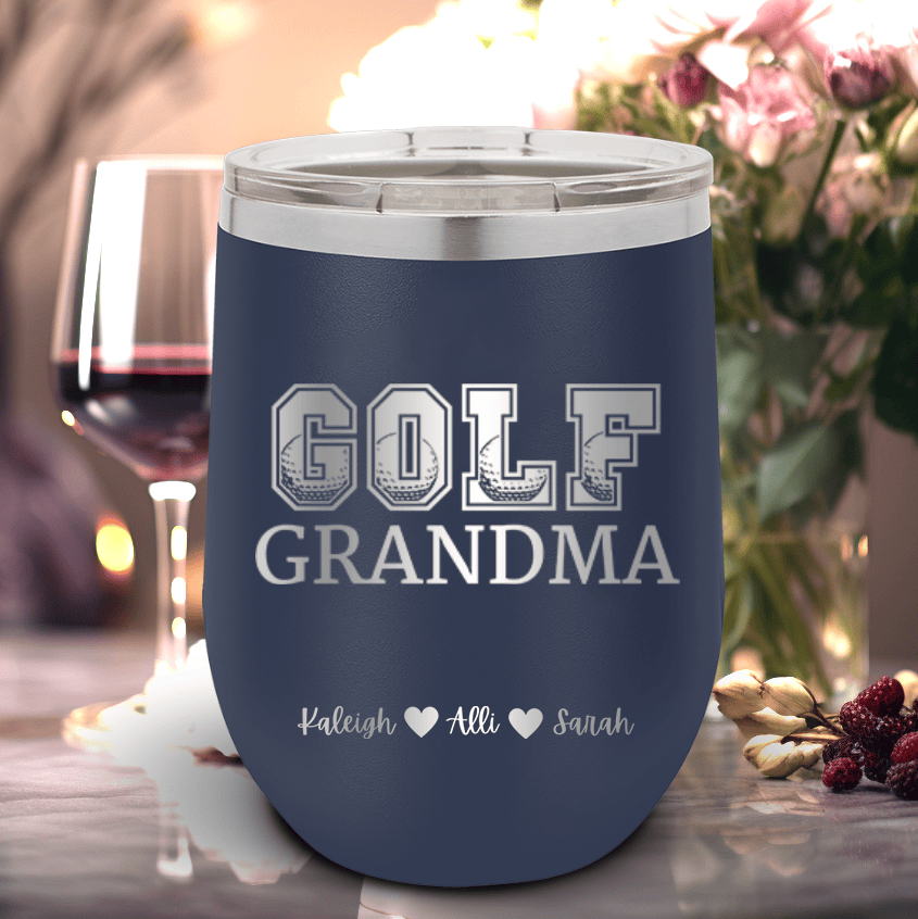 Navy Golf Mom Wine Tumbler With Golf Grandma Design