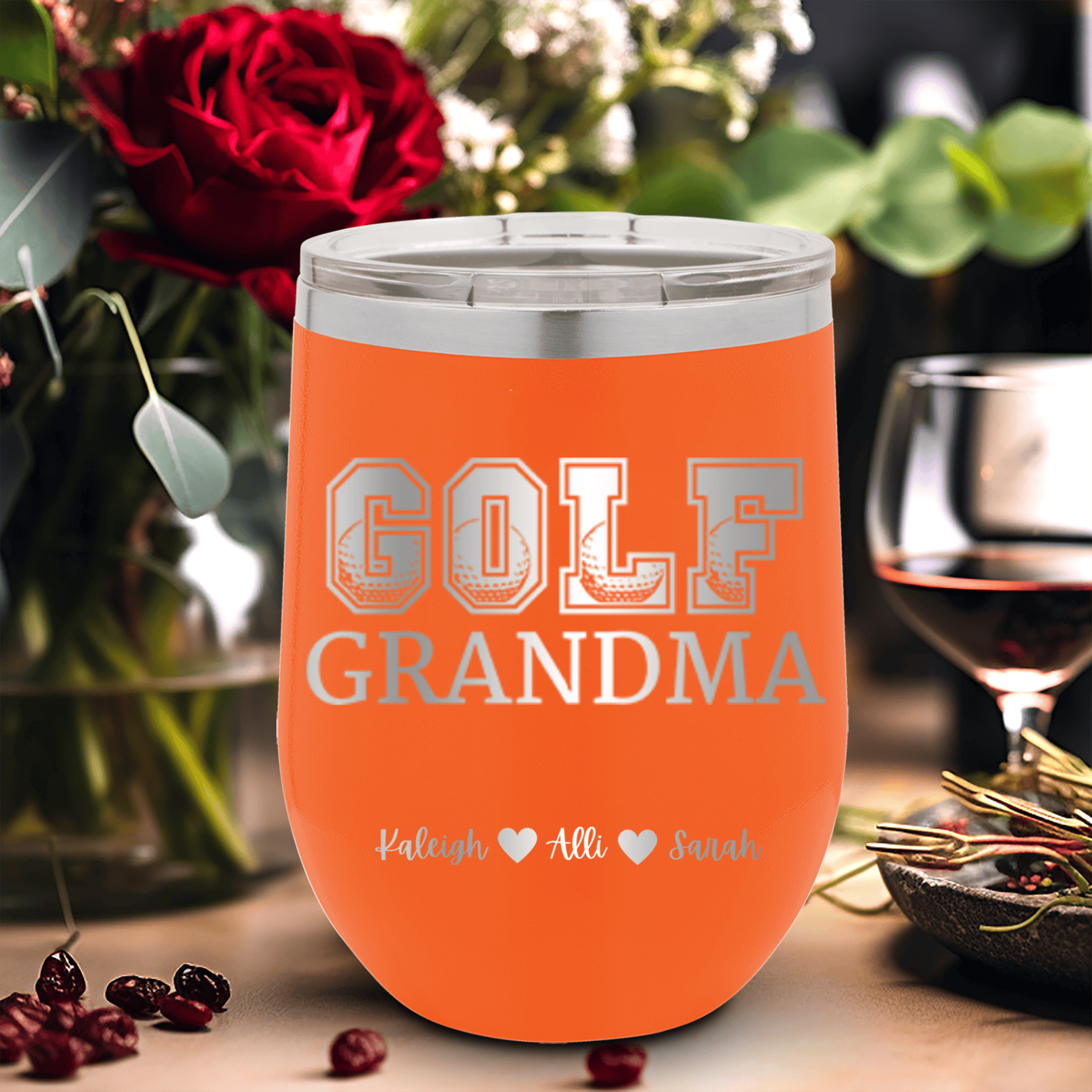 Orange Golf Mom Wine Tumbler With Golf Grandma Design