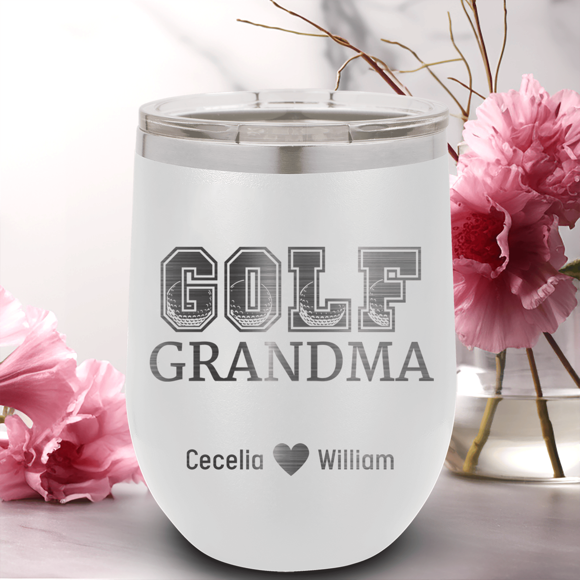 White Golf Mom Wine Tumbler With Golf Grandma Design