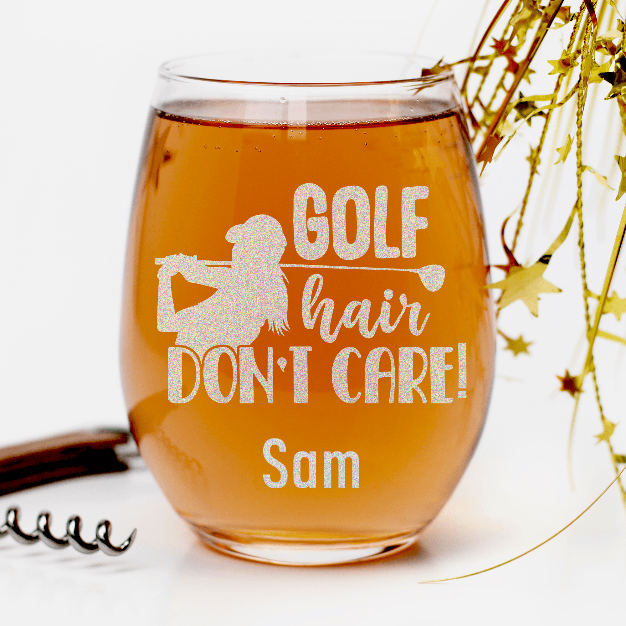 Golf Hair Dont Care Stemless Wine Glass