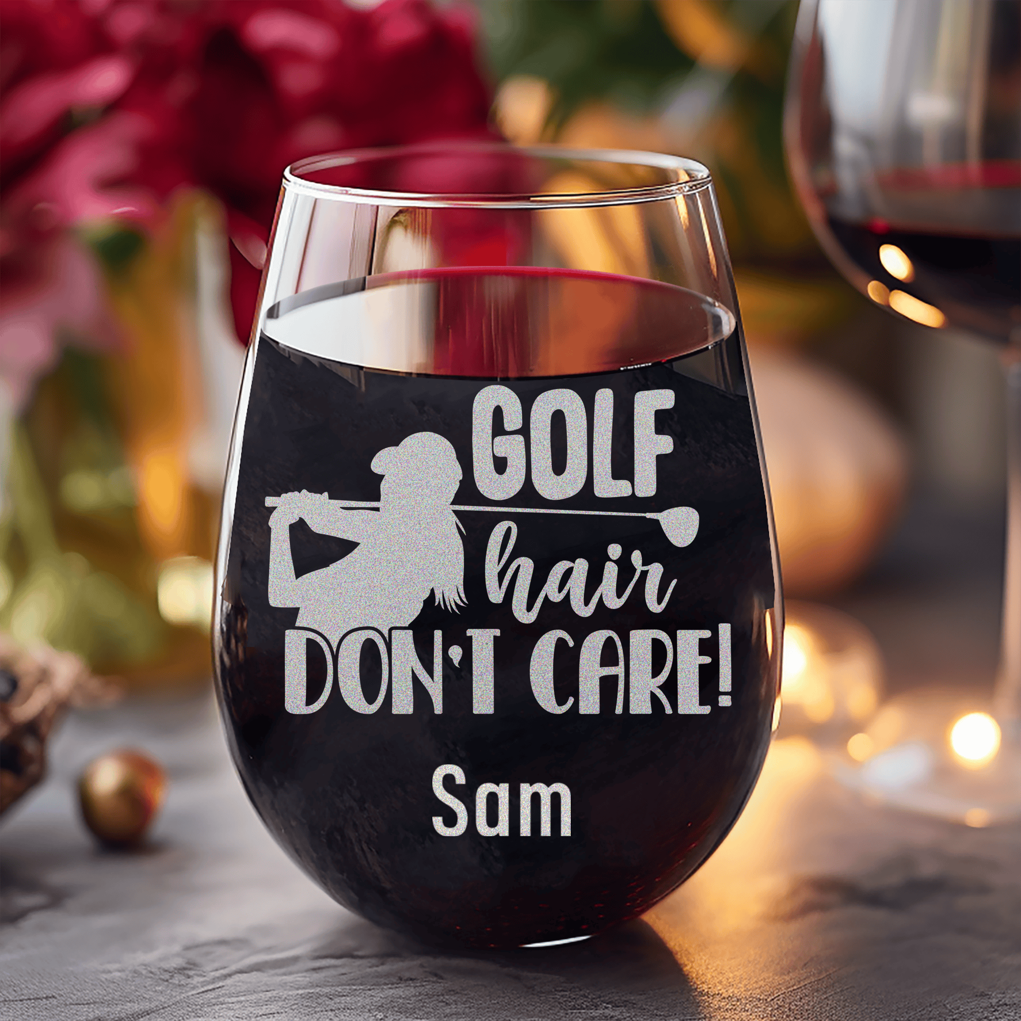 Golf Hair Dont Care Stemless Wine Glass