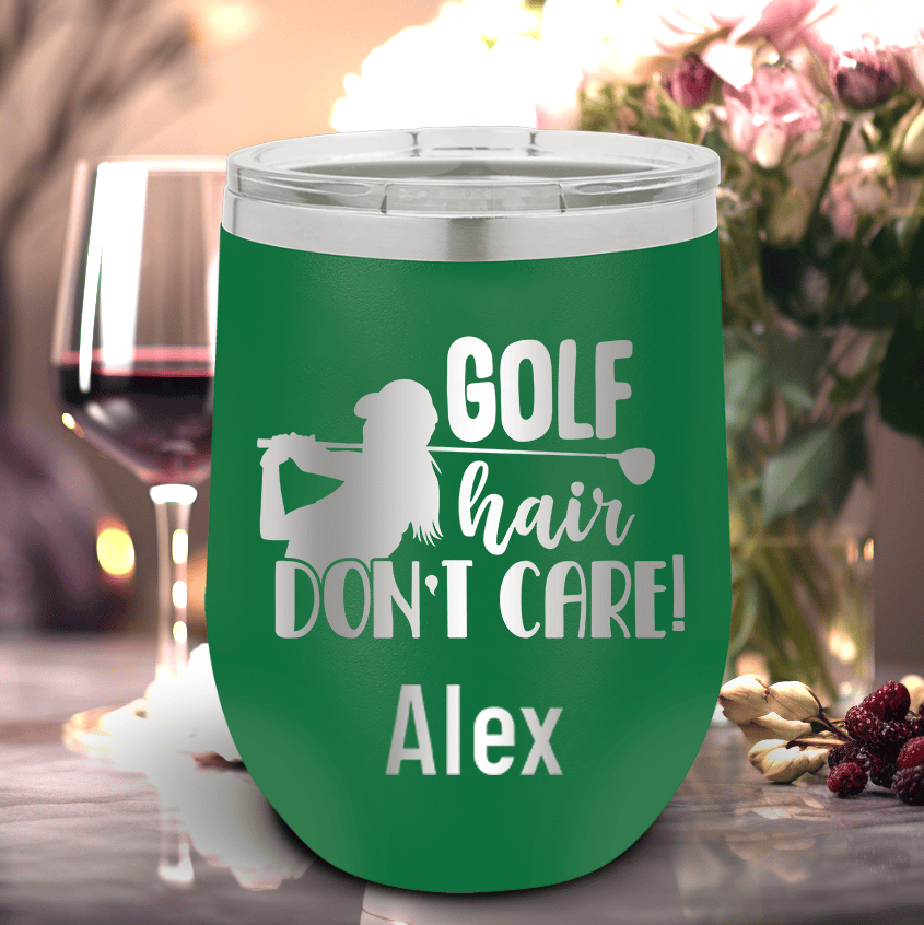 Green Golf Gifts For Her Wine Tumbler With Golf Hair Dont Care Design