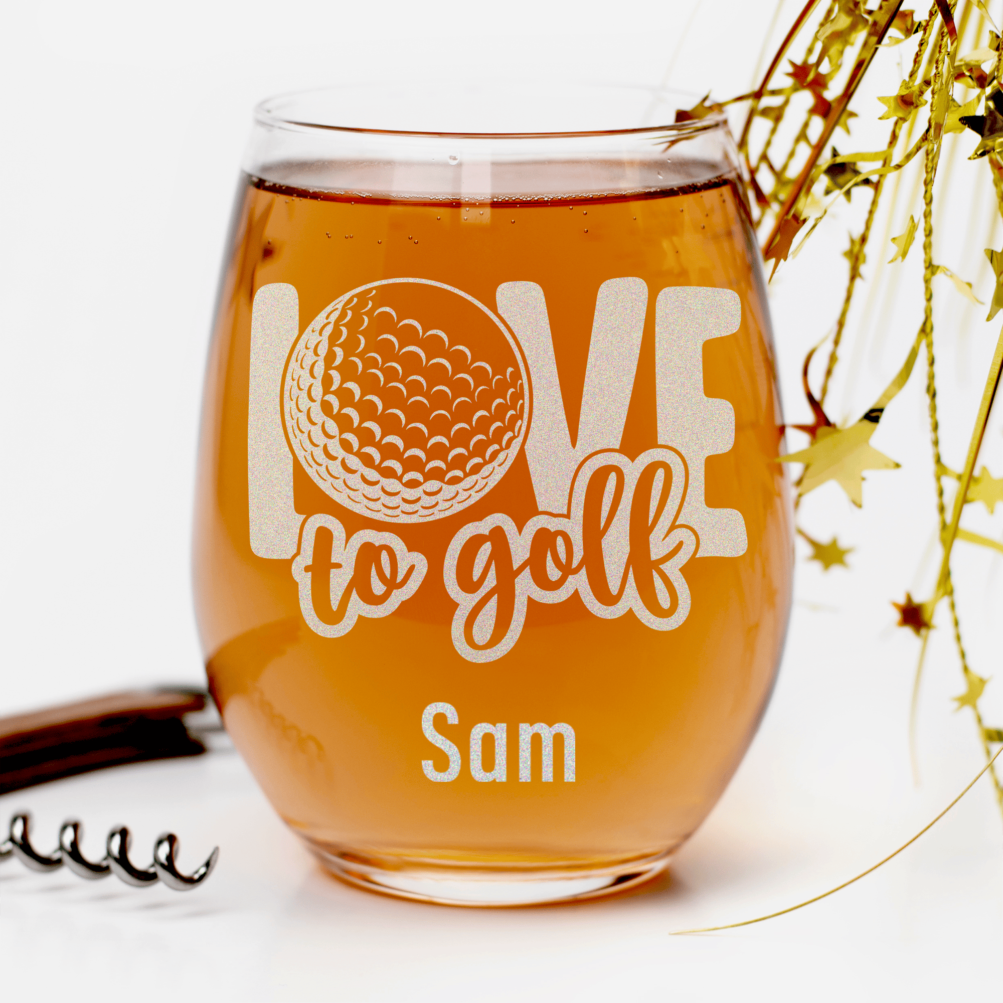 Golf Is Love Stemless Wine Glass