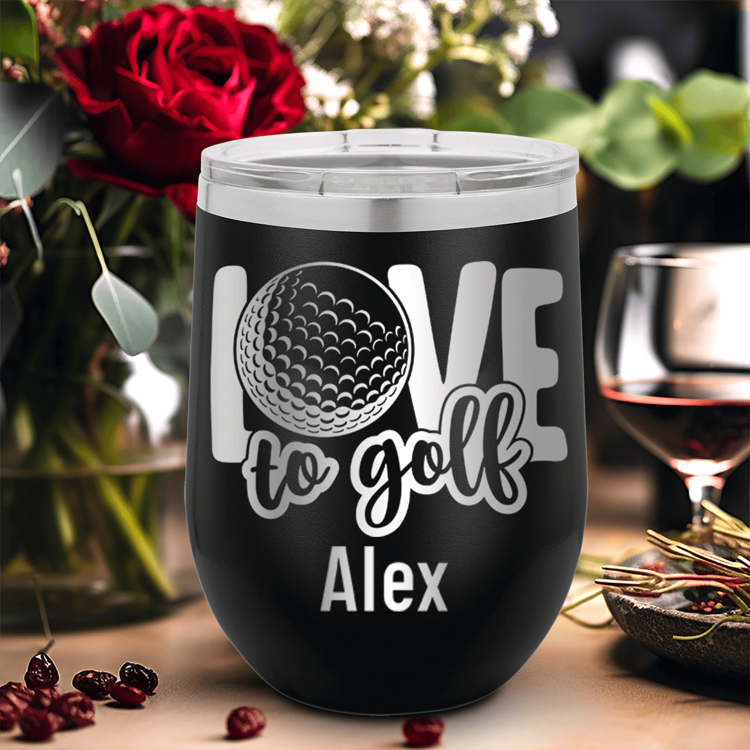 Black Golf Gifts For Her Wine Tumbler With Golf Is Love Design