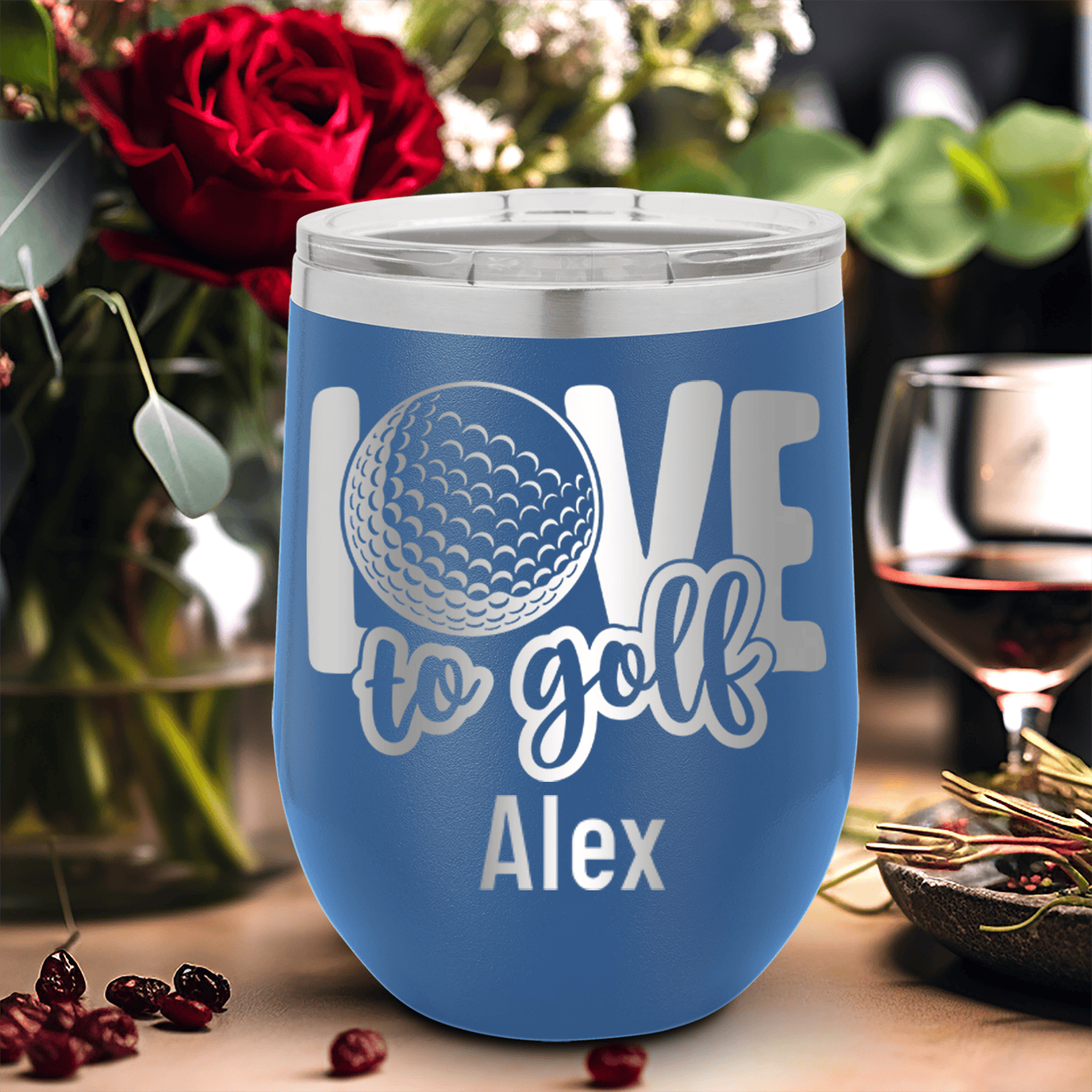 Blue Golf Gifts For Her Wine Tumbler With Golf Is Love Design