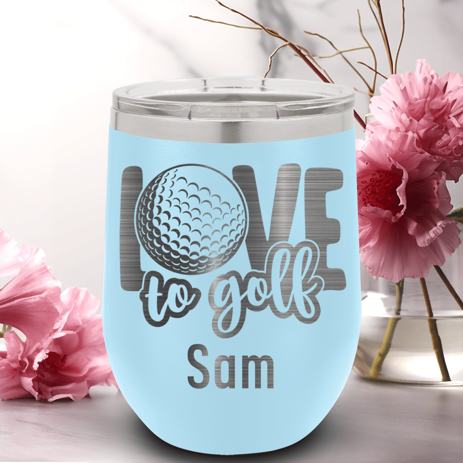 Light Blue Golf Gifts For Her Wine Tumbler With Golf Is Love Design