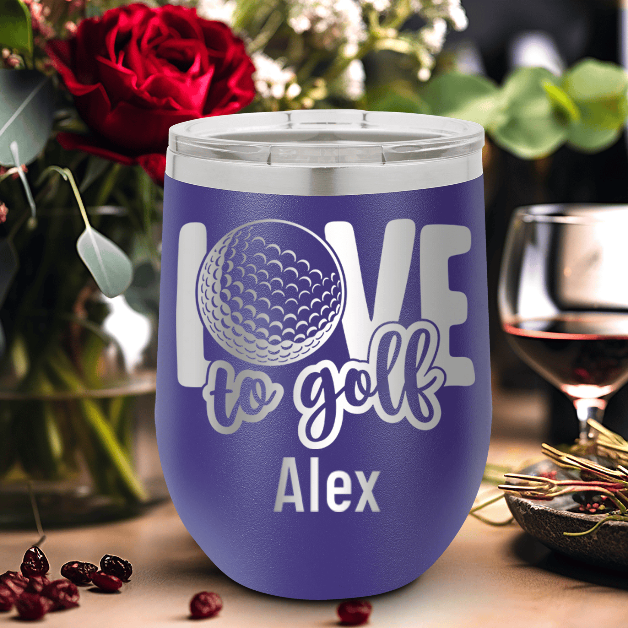 Purple Golf Gifts For Her Wine Tumbler With Golf Is Love Design