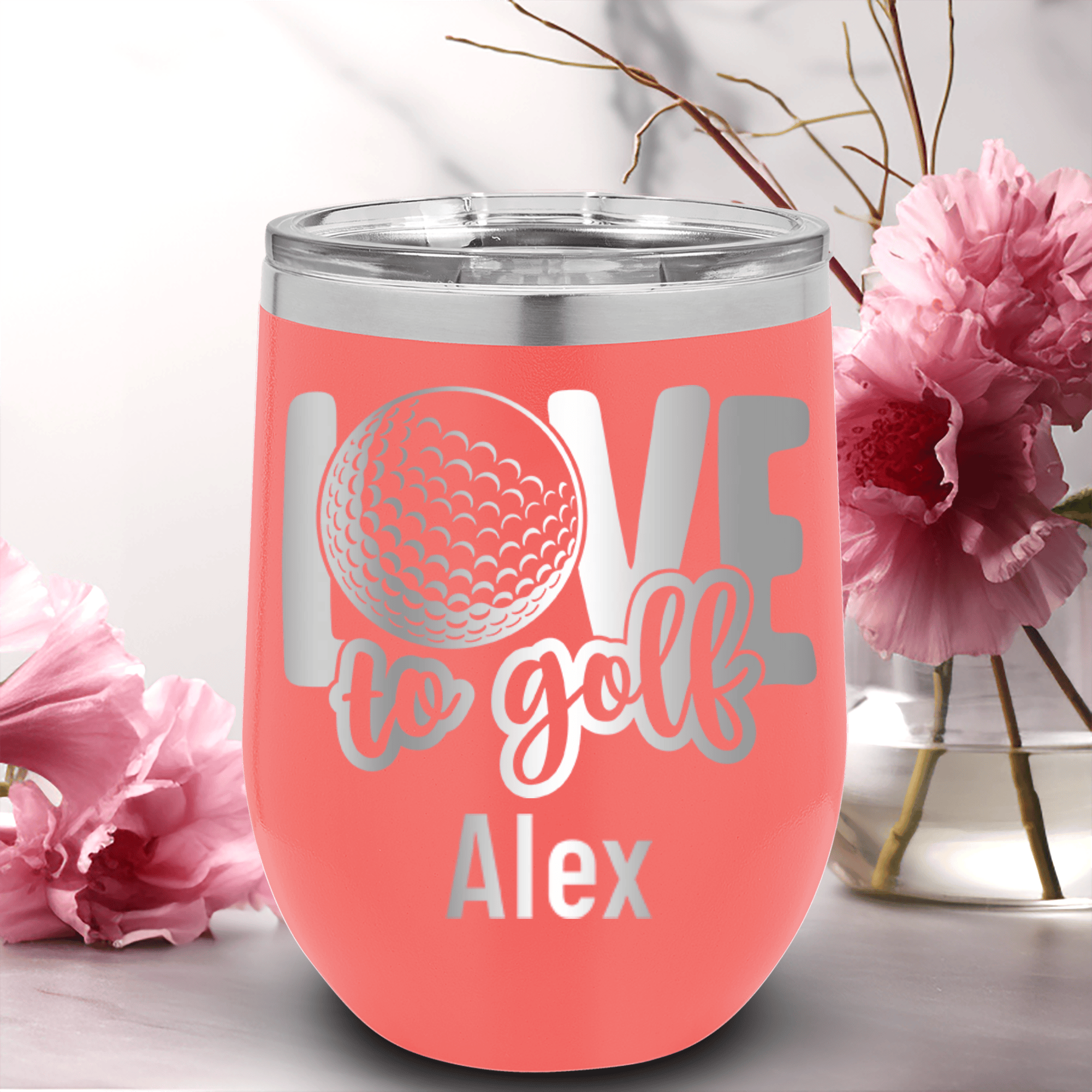 Salmon Golf Gifts For Her Wine Tumbler With Golf Is Love Design