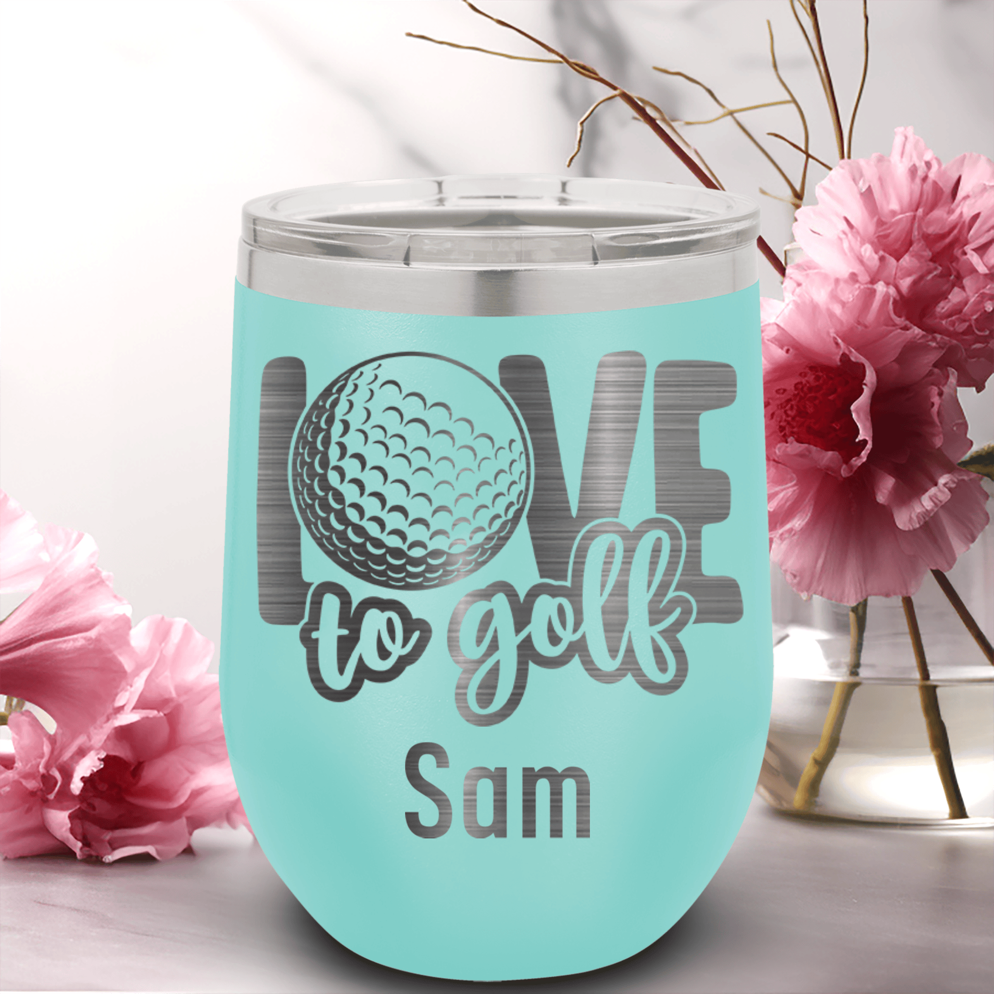 Teal Golf Gifts For Her Wine Tumbler With Golf Is Love Design