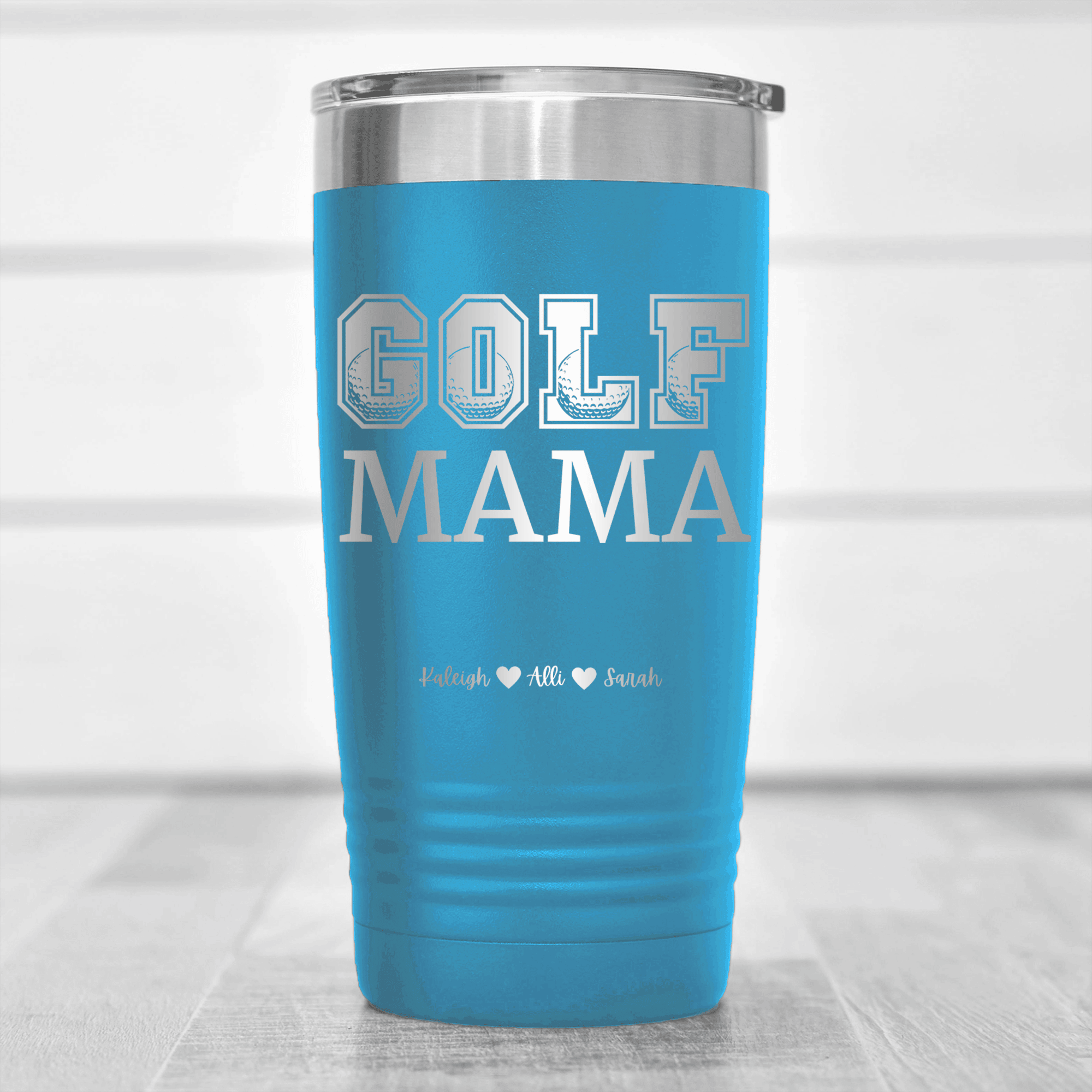 Light Blue Golf Mom Tumbler With Golf Mama Design