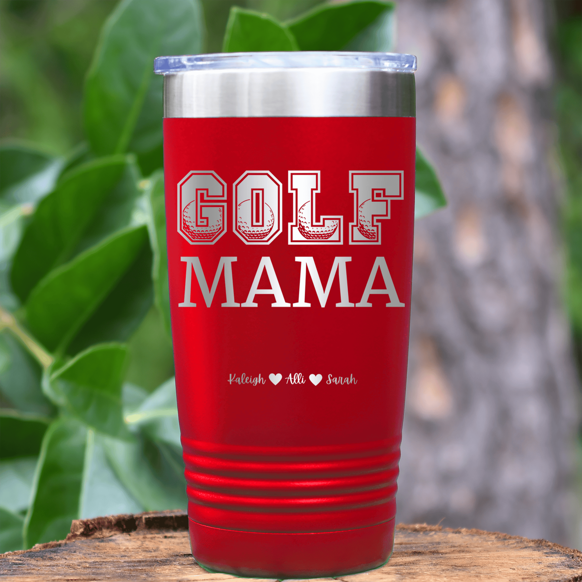 Red Golf Mom Tumbler With Golf Mama Design