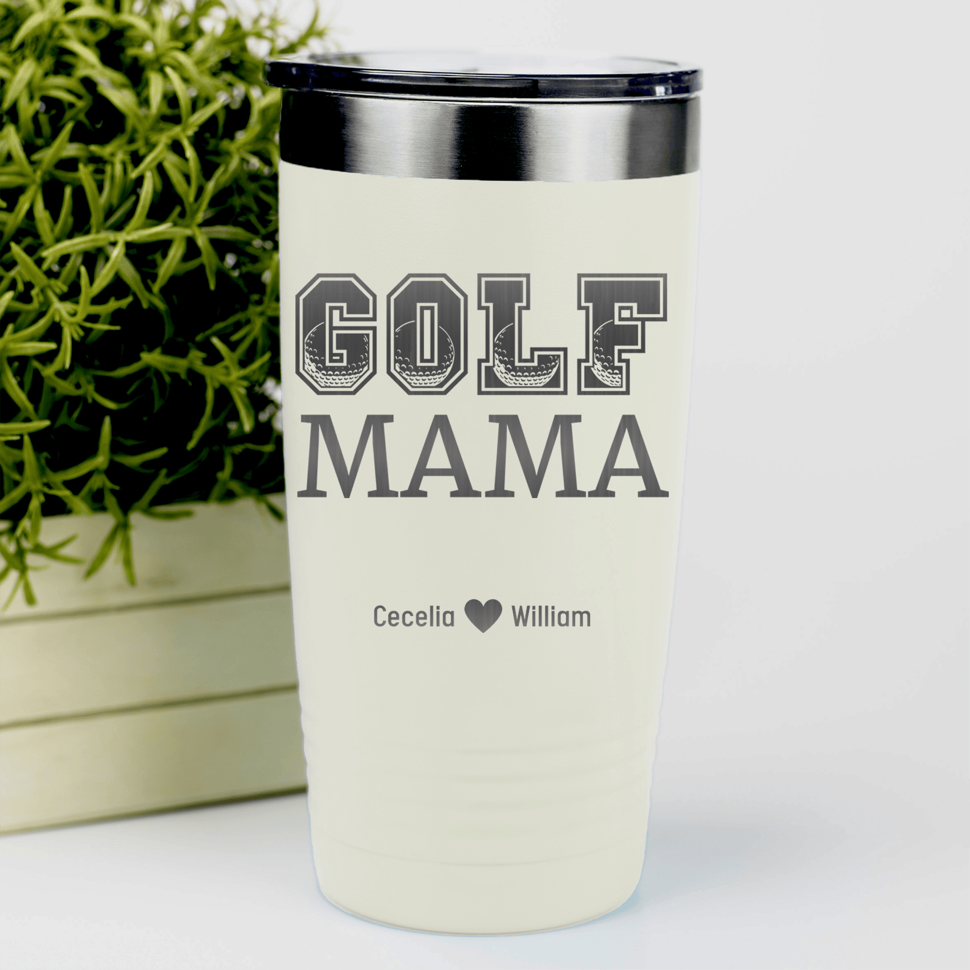 White Golf Mom Tumbler With Golf Mama Design