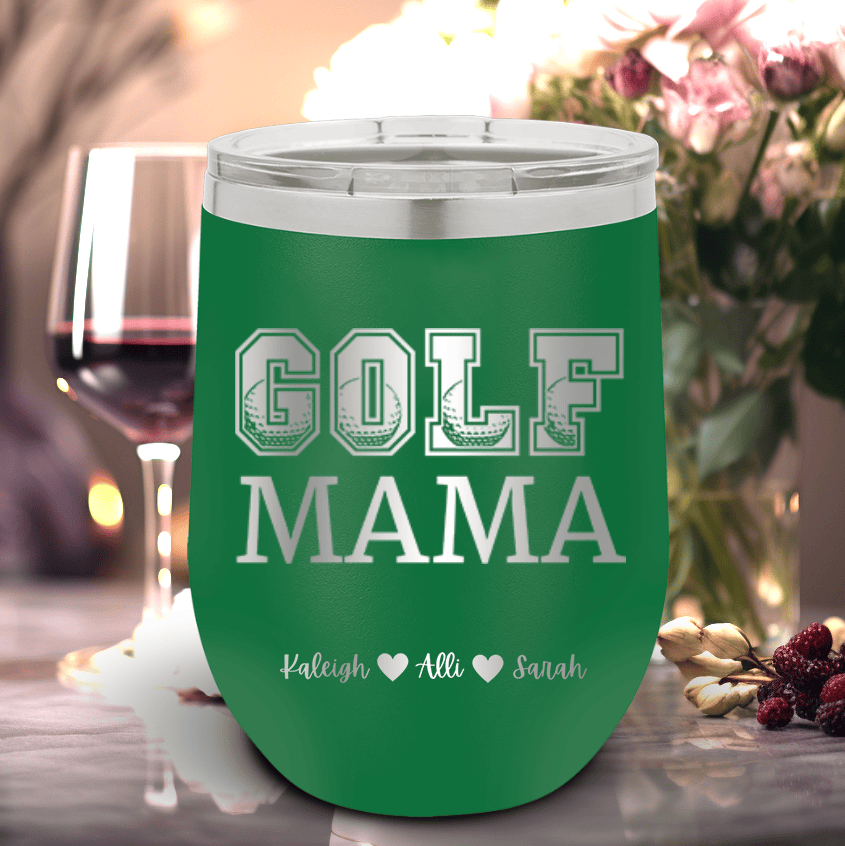 Green Golf Mom Wine Tumbler With Golf Mama Design