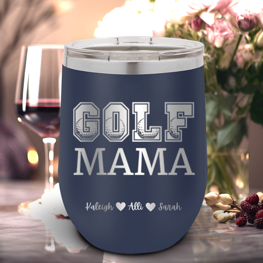 Navy Golf Mom Wine Tumbler With Golf Mama Design