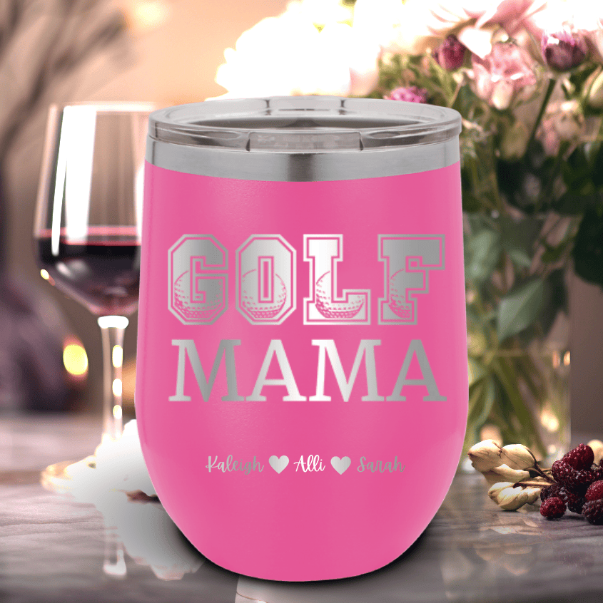 Pink Golf Mom Wine Tumbler With Golf Mama Design